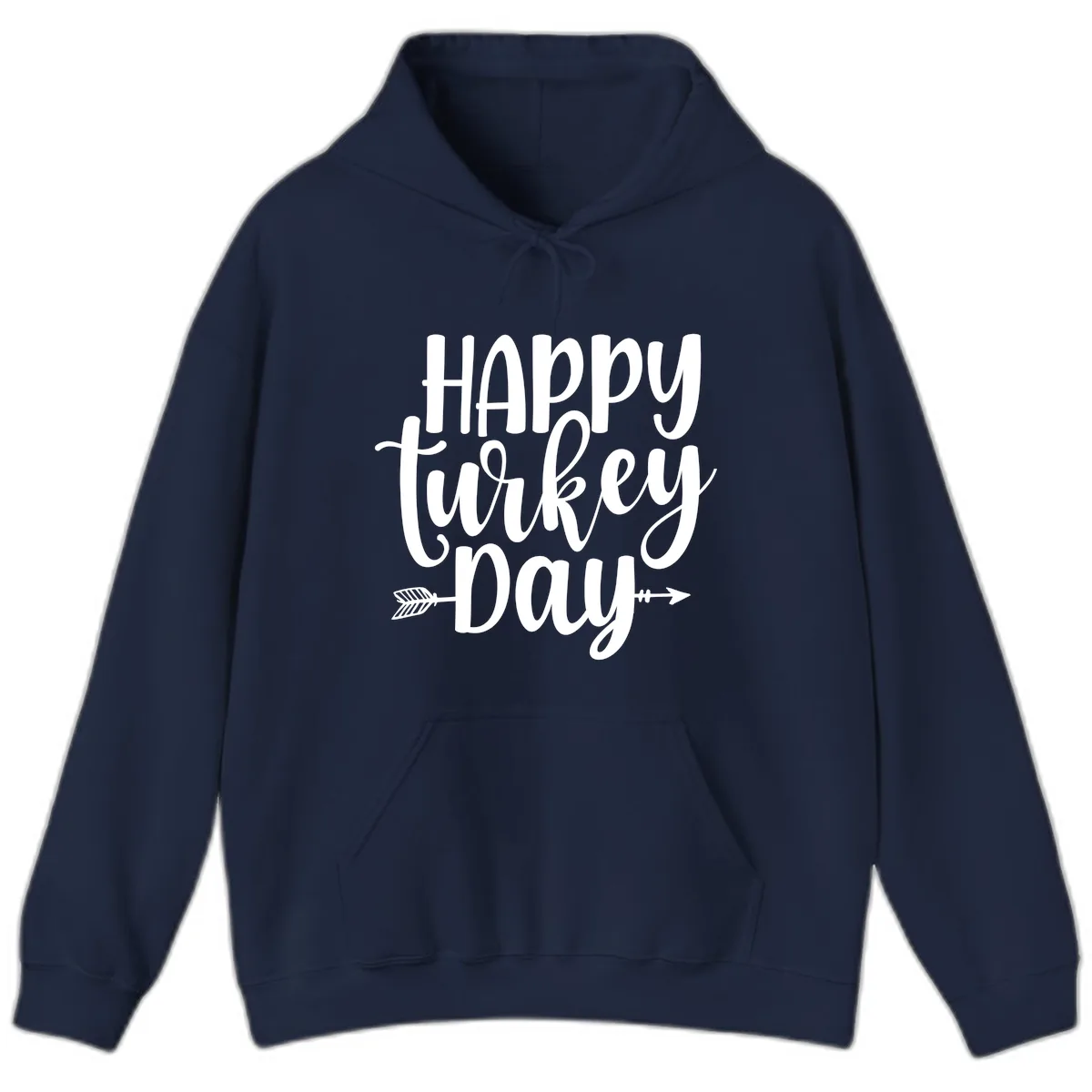Happy Turkey Day Script Lettering Hoodie in Navy