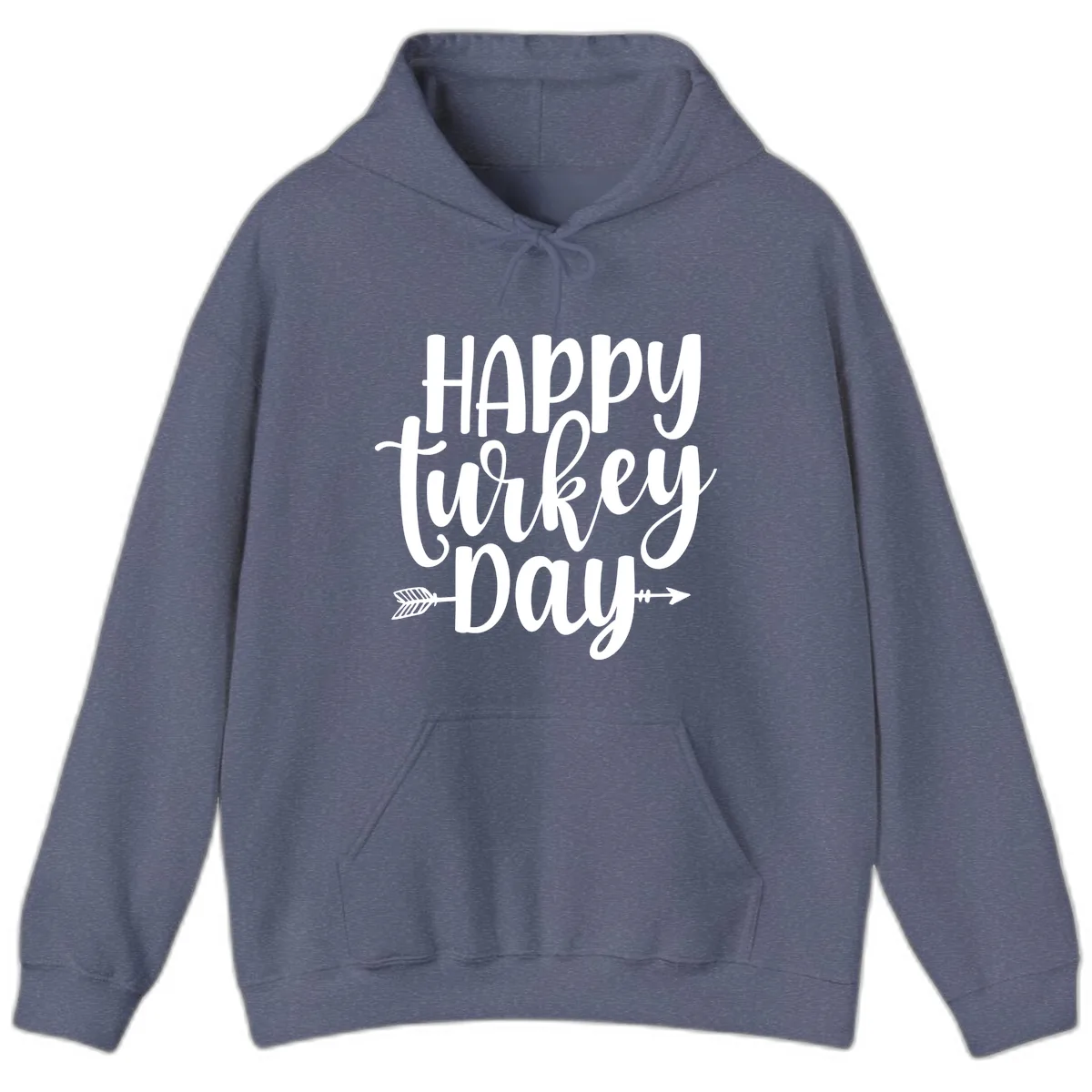Happy Turkey Day Script Lettering Hoodie in Heather Navy