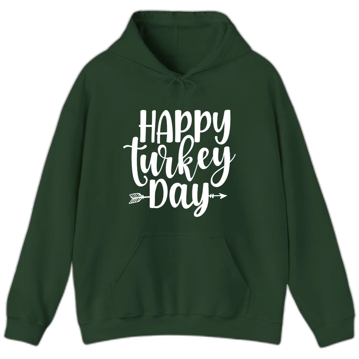Happy Turkey Day Script Lettering Hoodie in Forest Green