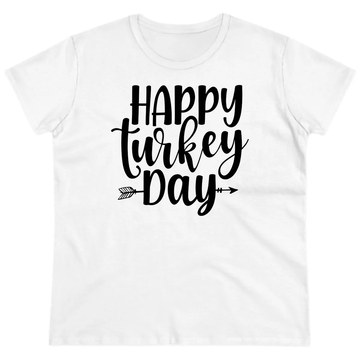 Happy Turkey Day Script Lettering Ladies Tee in White