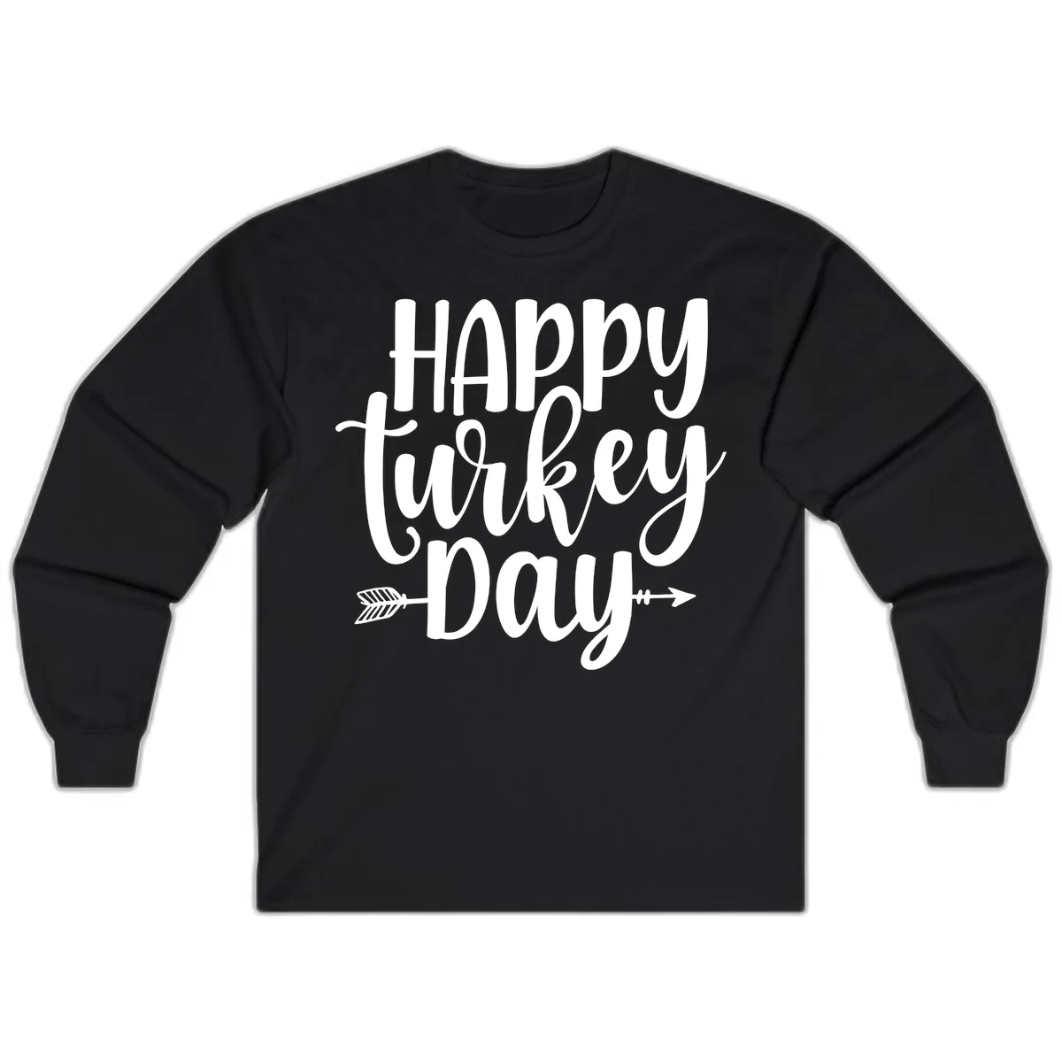 Happy Turkey Day Script Lettering Long Sleeve in Black