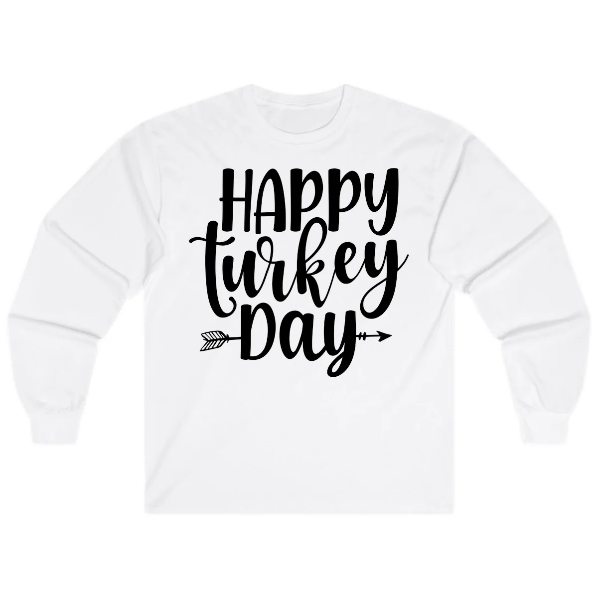 Happy Turkey Day Script Lettering Long Sleeve in White
