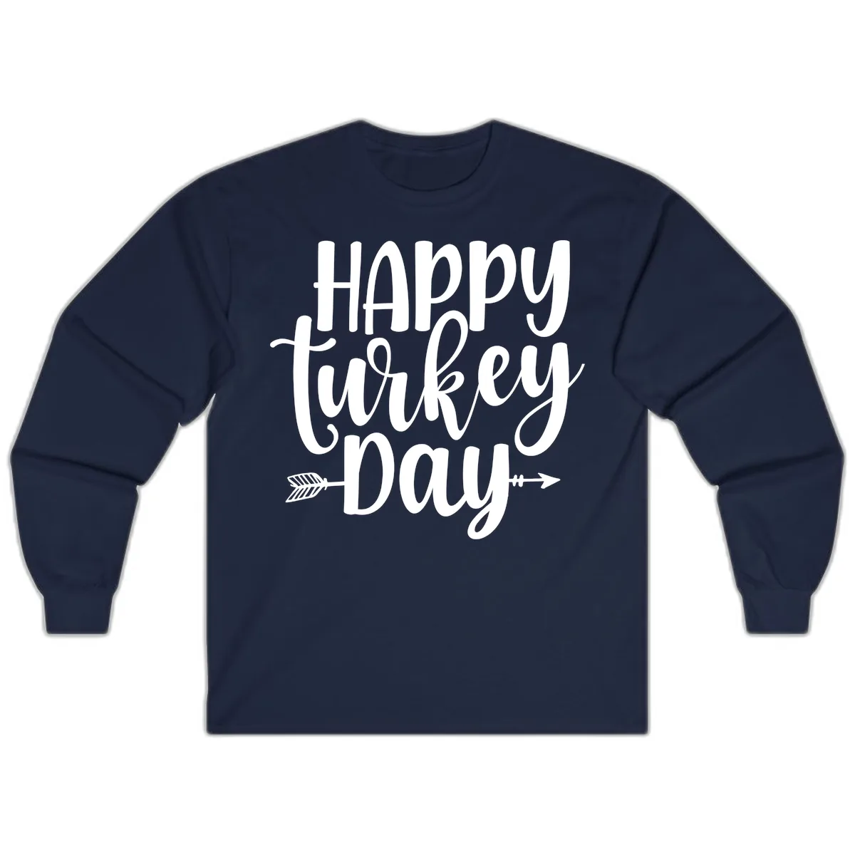 Happy Turkey Day Script Lettering Long Sleeve in Navy