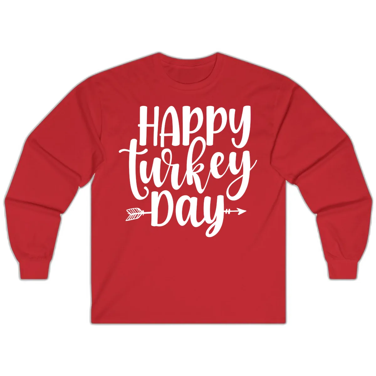 Happy Turkey Day Script Lettering Long Sleeve in Red