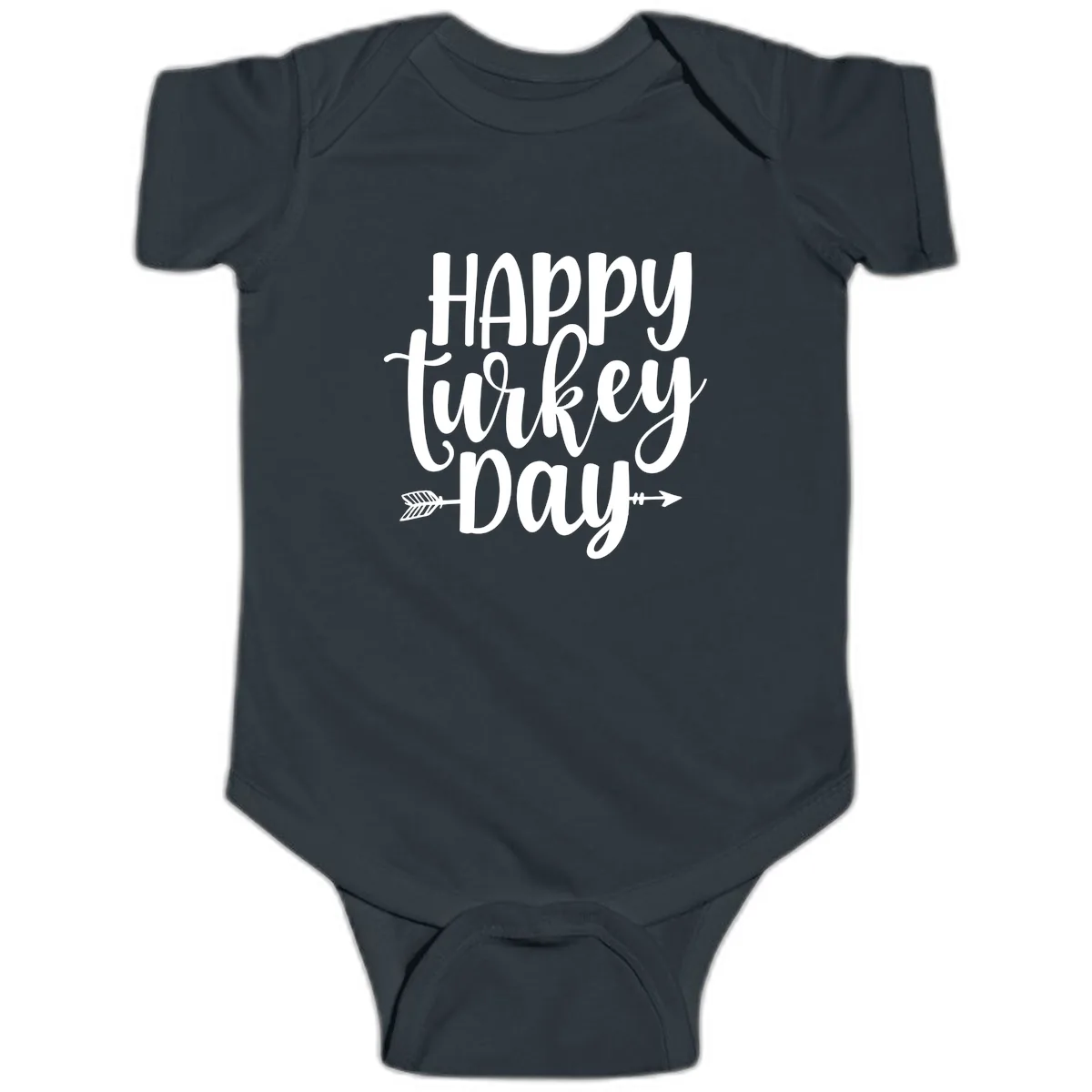 Happy Turkey Day Script Lettering Baby Onesie in Black