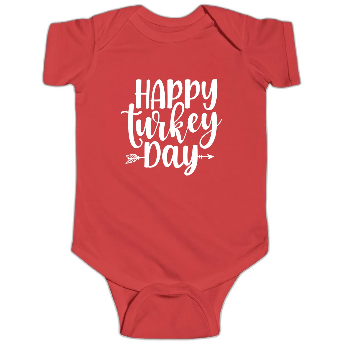 Happy Turkey Day Script Lettering Baby Onesie in Red