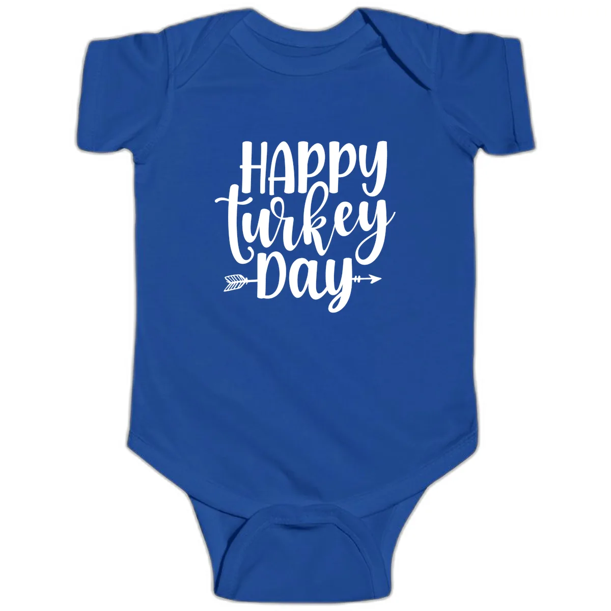 Happy Turkey Day Script Lettering Baby Onesie in Royal