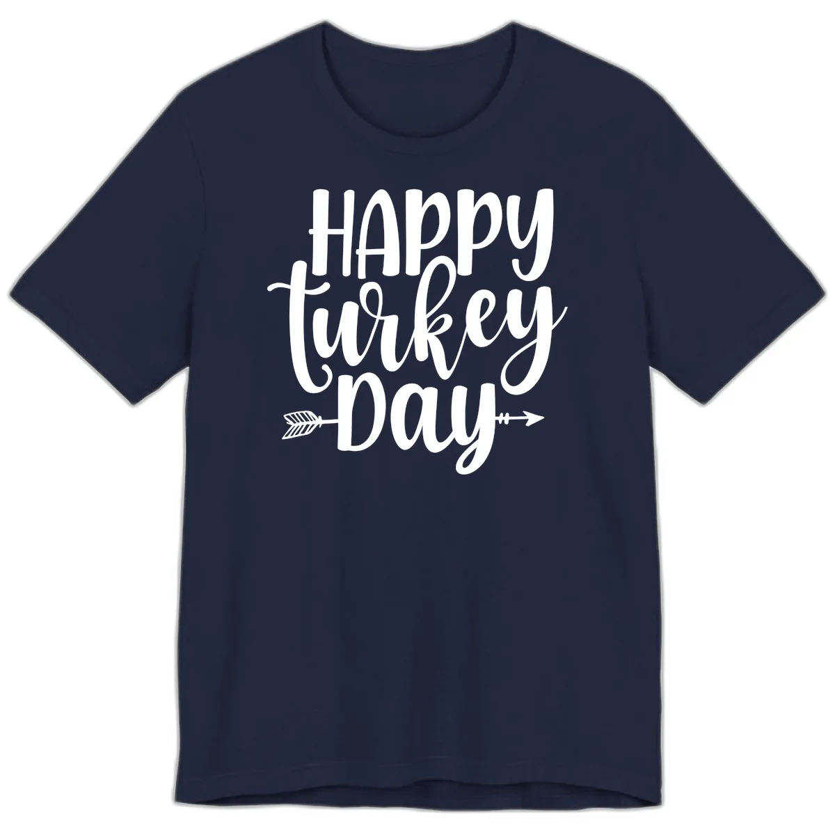 Happy Turkey Day Script Lettering Premium T-Shirt in Navy