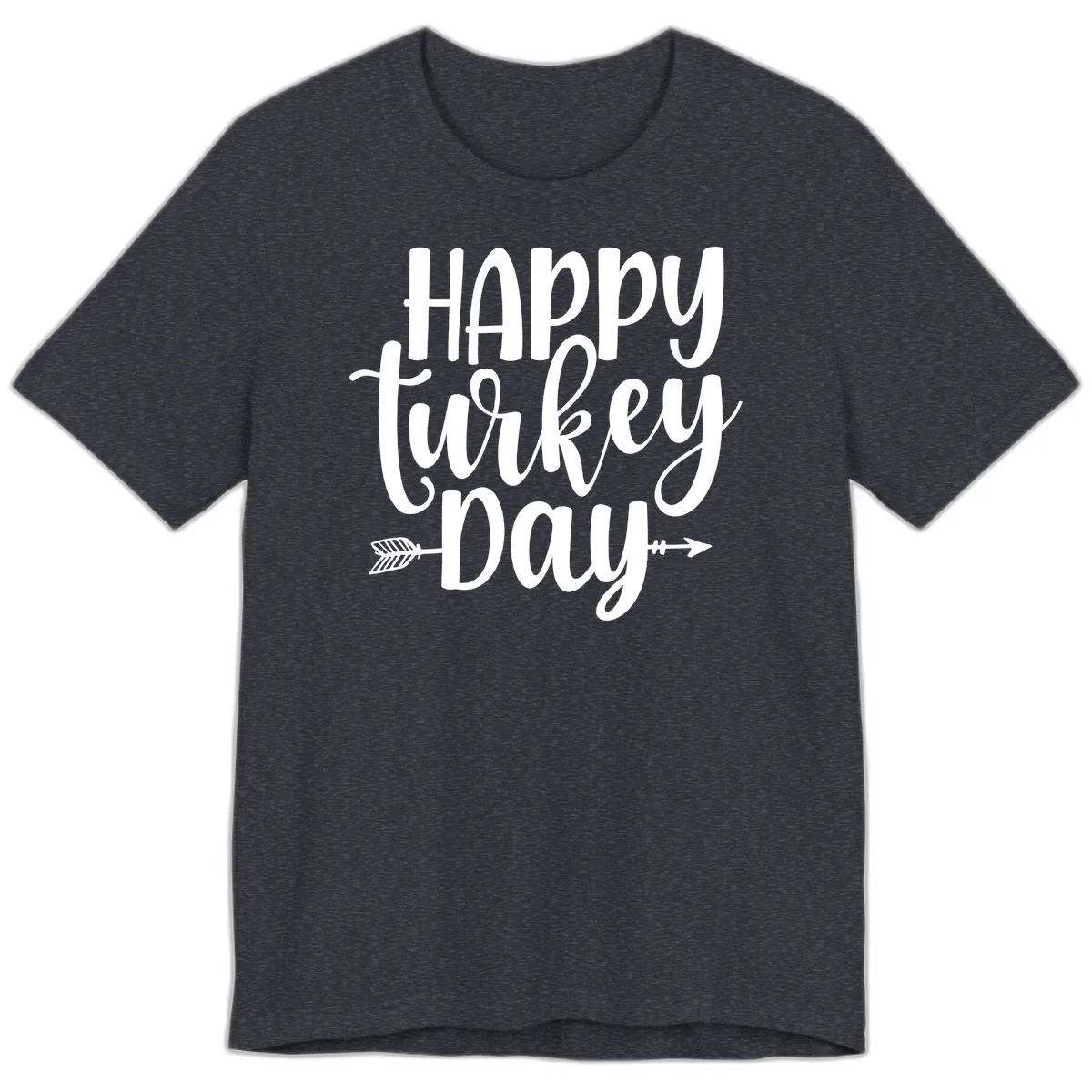 Happy Turkey Day Script Lettering Premium T-Shirt in Heather Navy