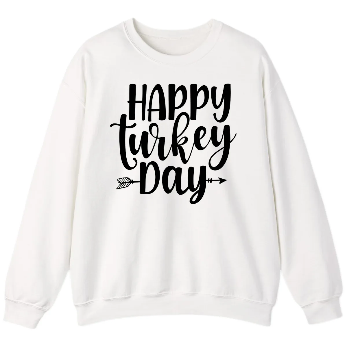 Happy Turkey Day Script Lettering Sweatshirt in White