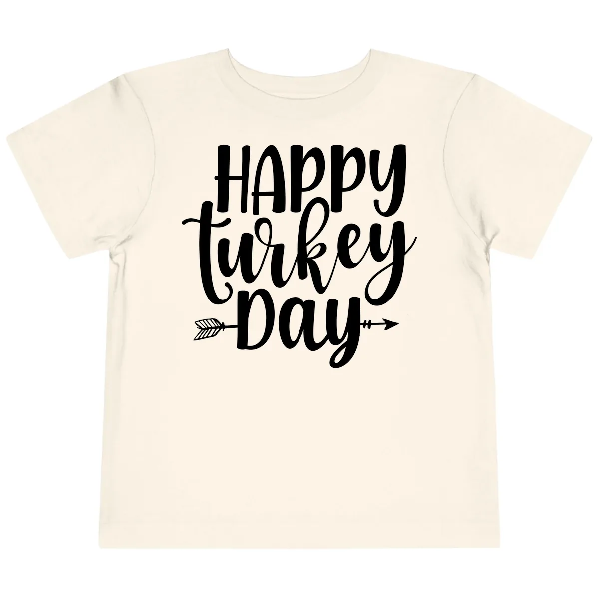 Happy Turkey Day Script Lettering Toddler T-Shirt in Natural