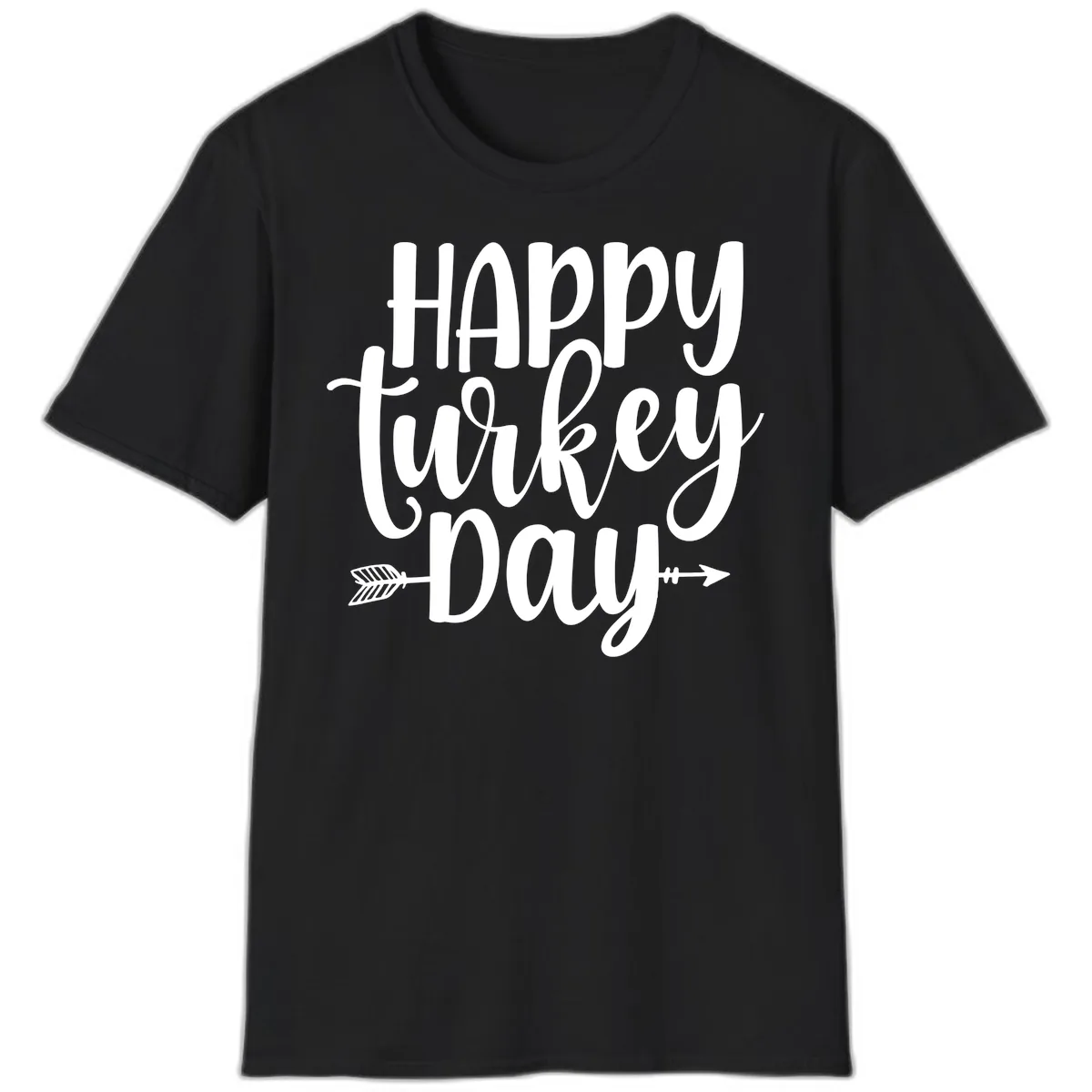 Happy Turkey Day Script Lettering T-Shirt in Black