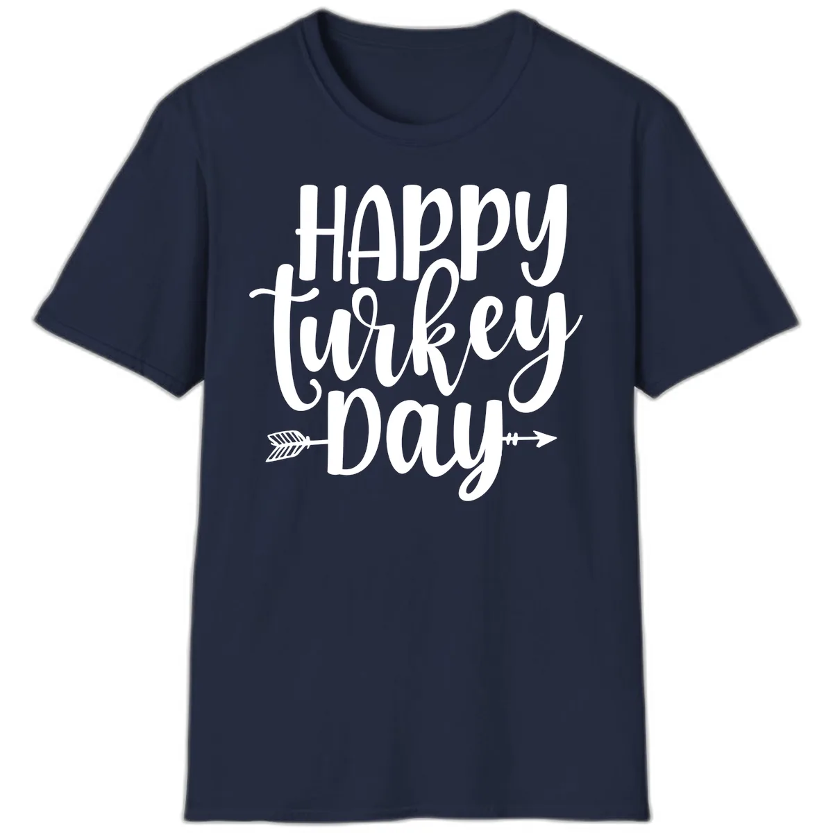 Happy Turkey Day Script Lettering T-Shirt in Navy