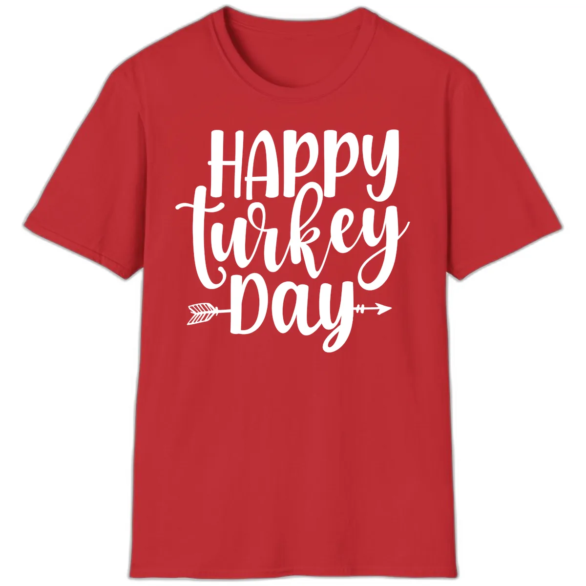 Happy Turkey Day Script Lettering T-Shirt in Red