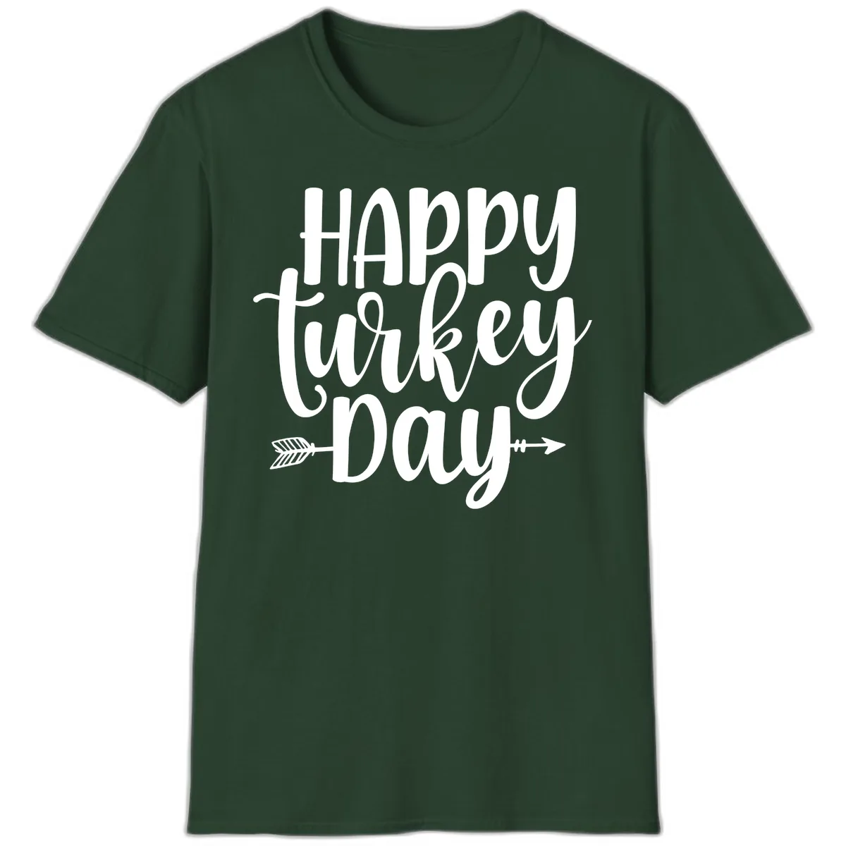 Happy Turkey Day Script Lettering T-Shirt in Forest Green