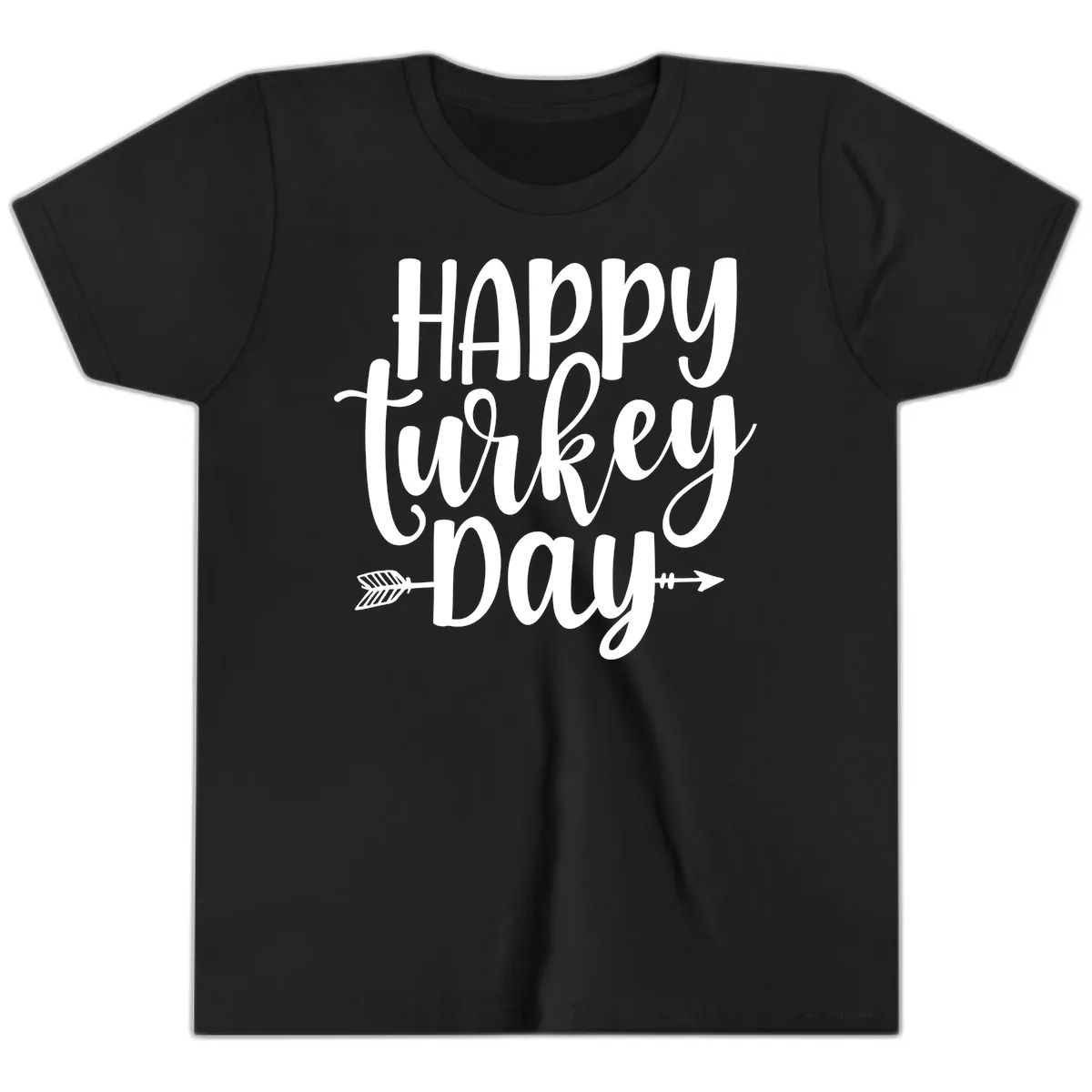 Happy Turkey Day Script Lettering Youth T-Shirt in Black