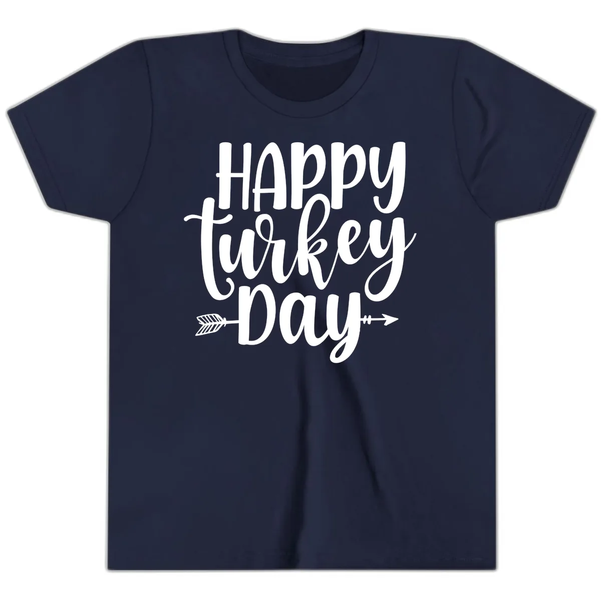 Happy Turkey Day Script Lettering Youth T-Shirt in Navy