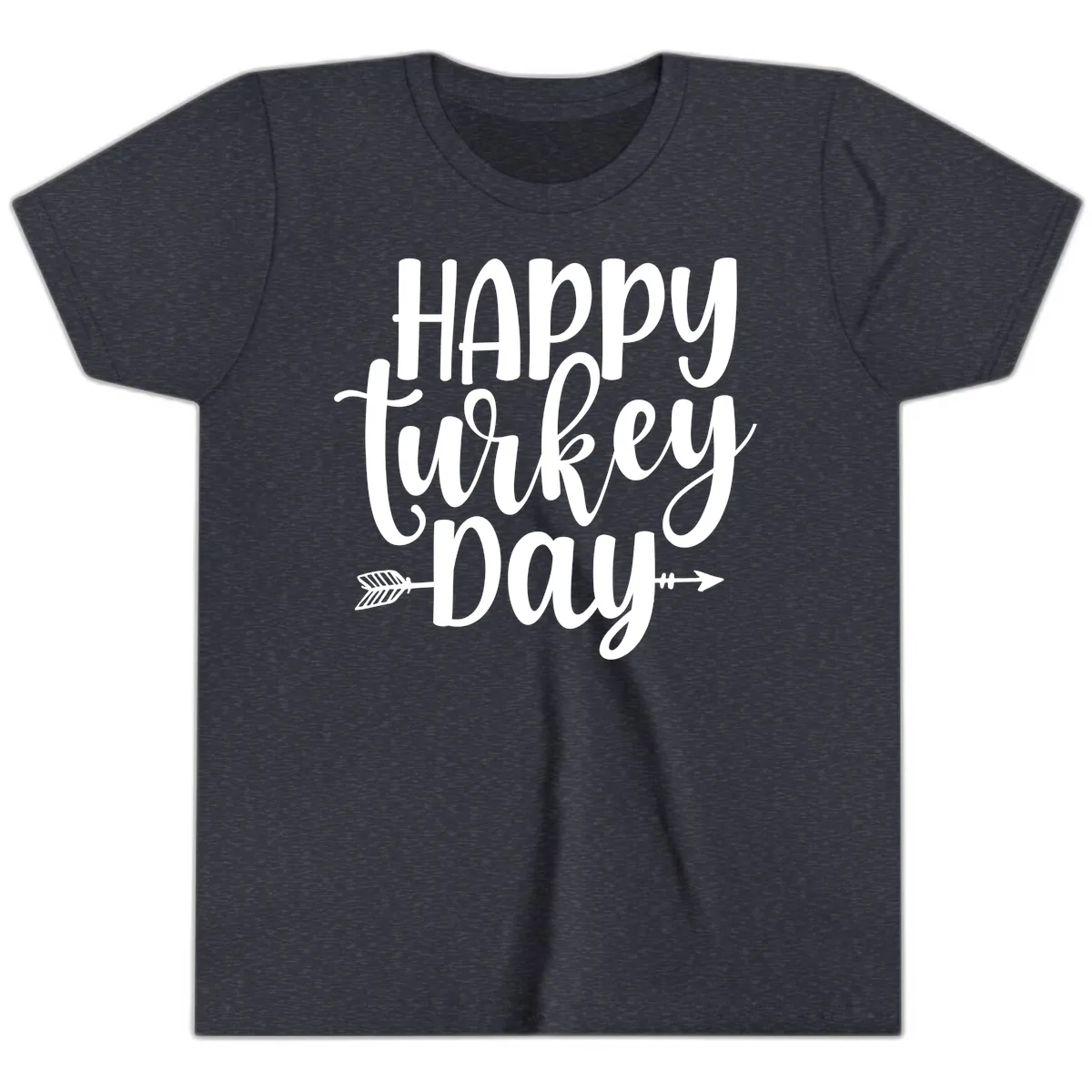 Happy Turkey Day Script Lettering Youth T-Shirt in Heather Navy