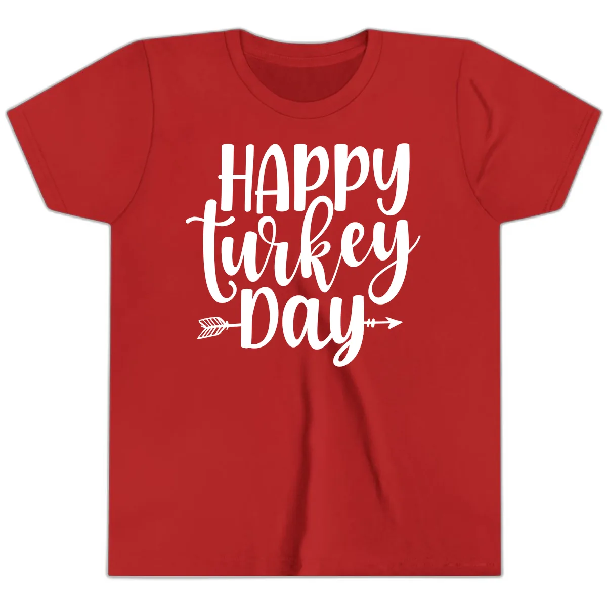 Happy Turkey Day Script Lettering Youth T-Shirt in Red