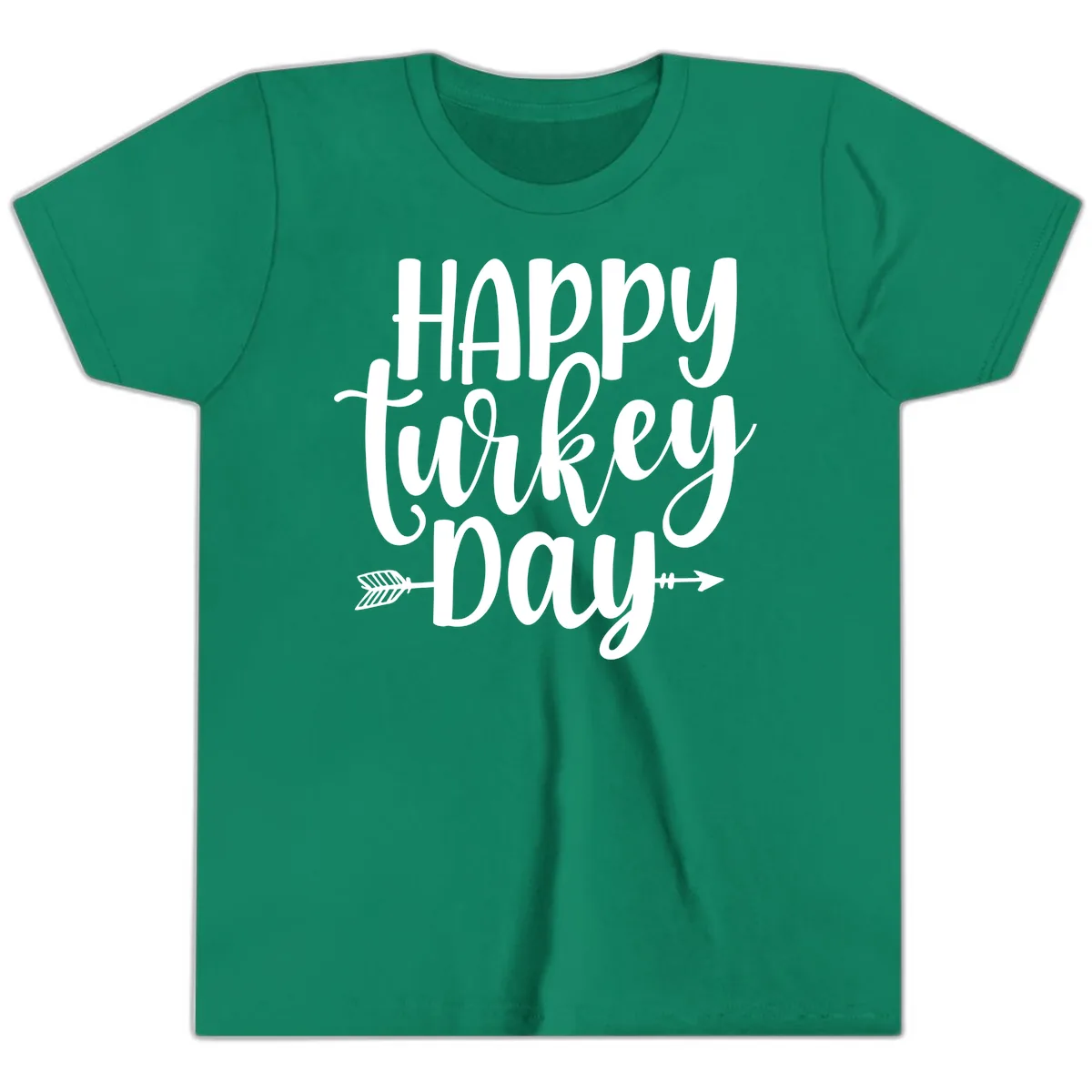 Happy Turkey Day Script Lettering Youth T-Shirt in Kelly