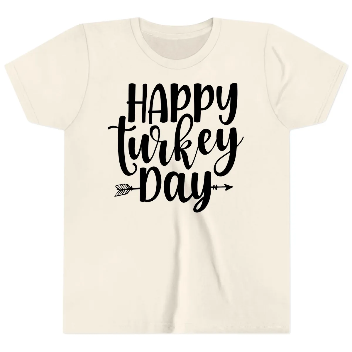 Happy Turkey Day Script Lettering Youth T-Shirt in Natural