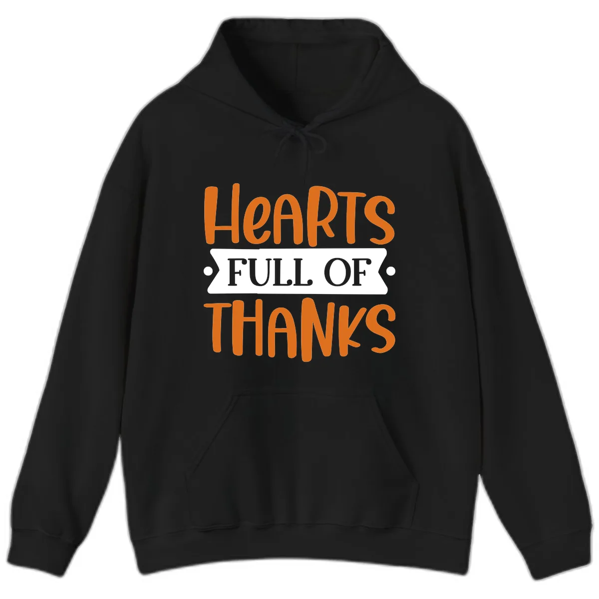 Hearts Full Of Thanks Thanksgiving Design Hoodie in Black