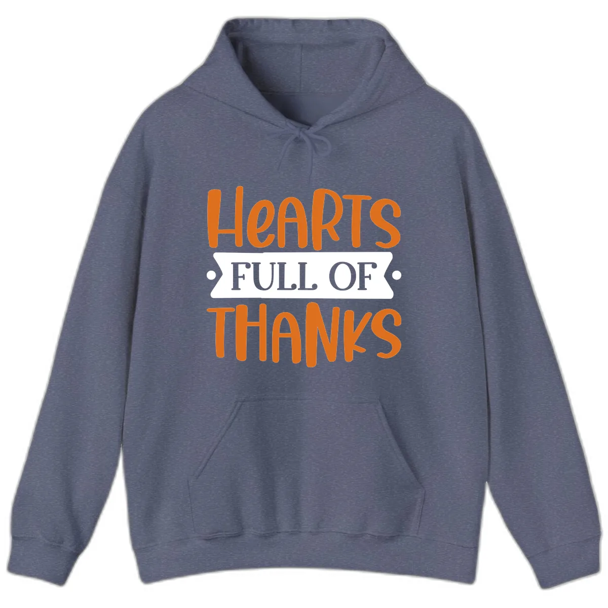 Hearts Full Of Thanks Thanksgiving Design Hoodie in Heather Navy