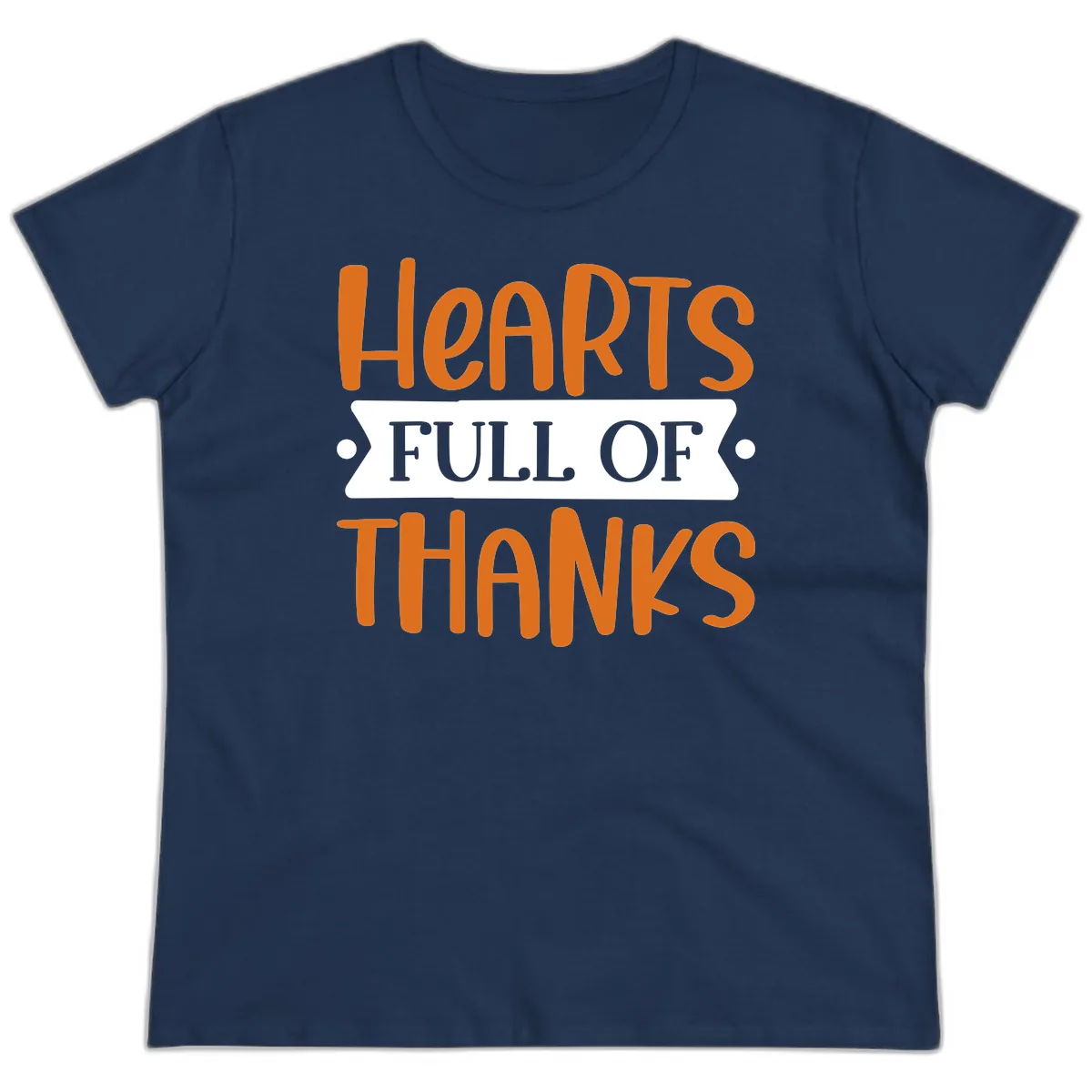 Hearts Full Of Thanks Thanksgiving Design Ladies Tee in Navy
