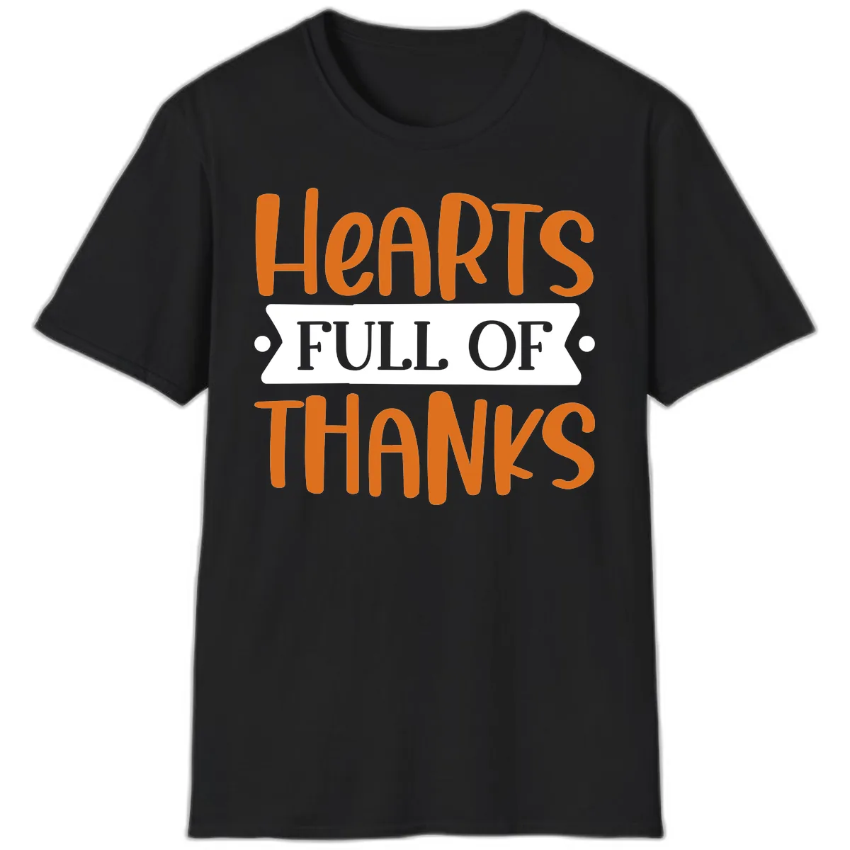 Hearts Full Of Thanks Thanksgiving Design T-Shirt in Black