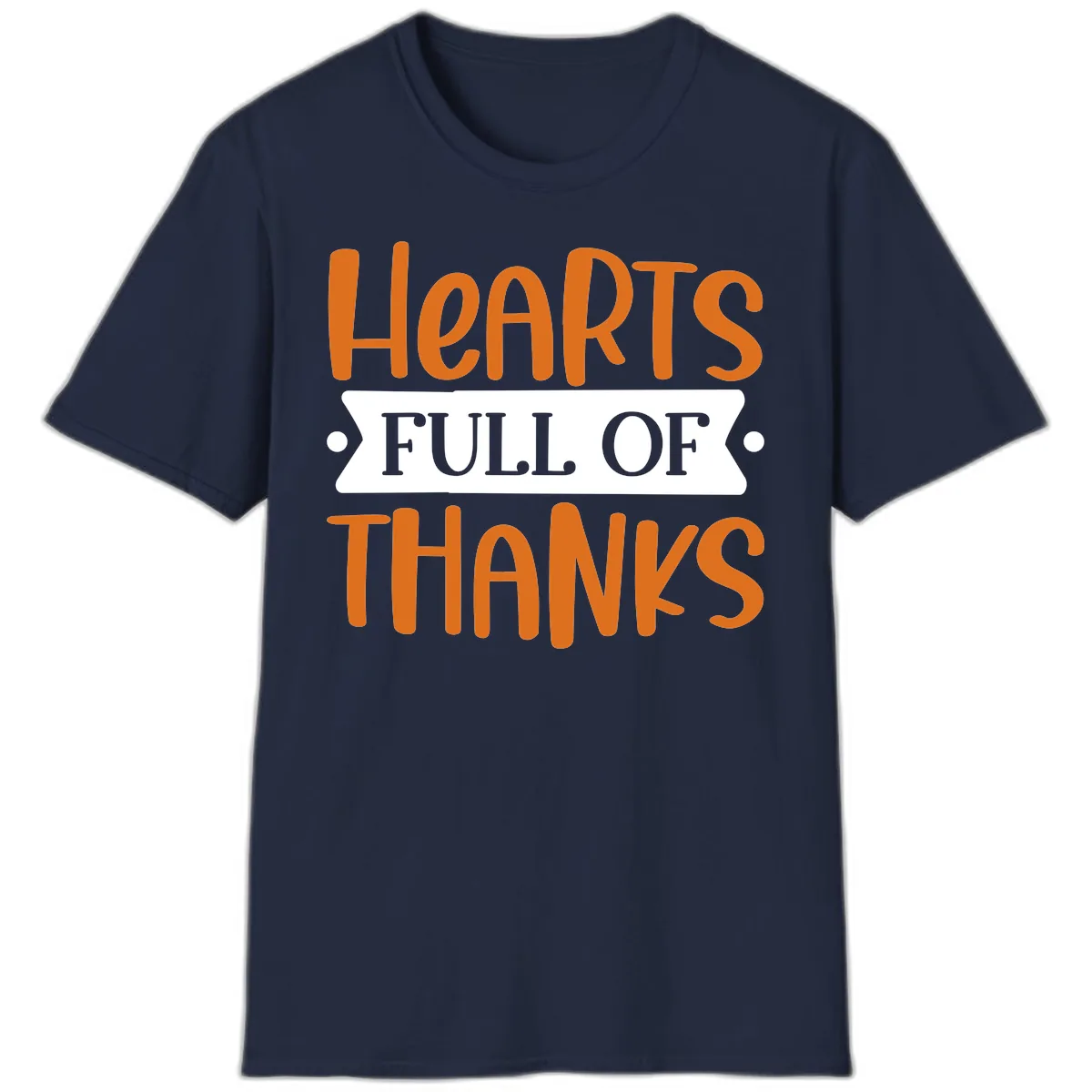 Hearts Full Of Thanks Thanksgiving Design T-Shirt in Navy