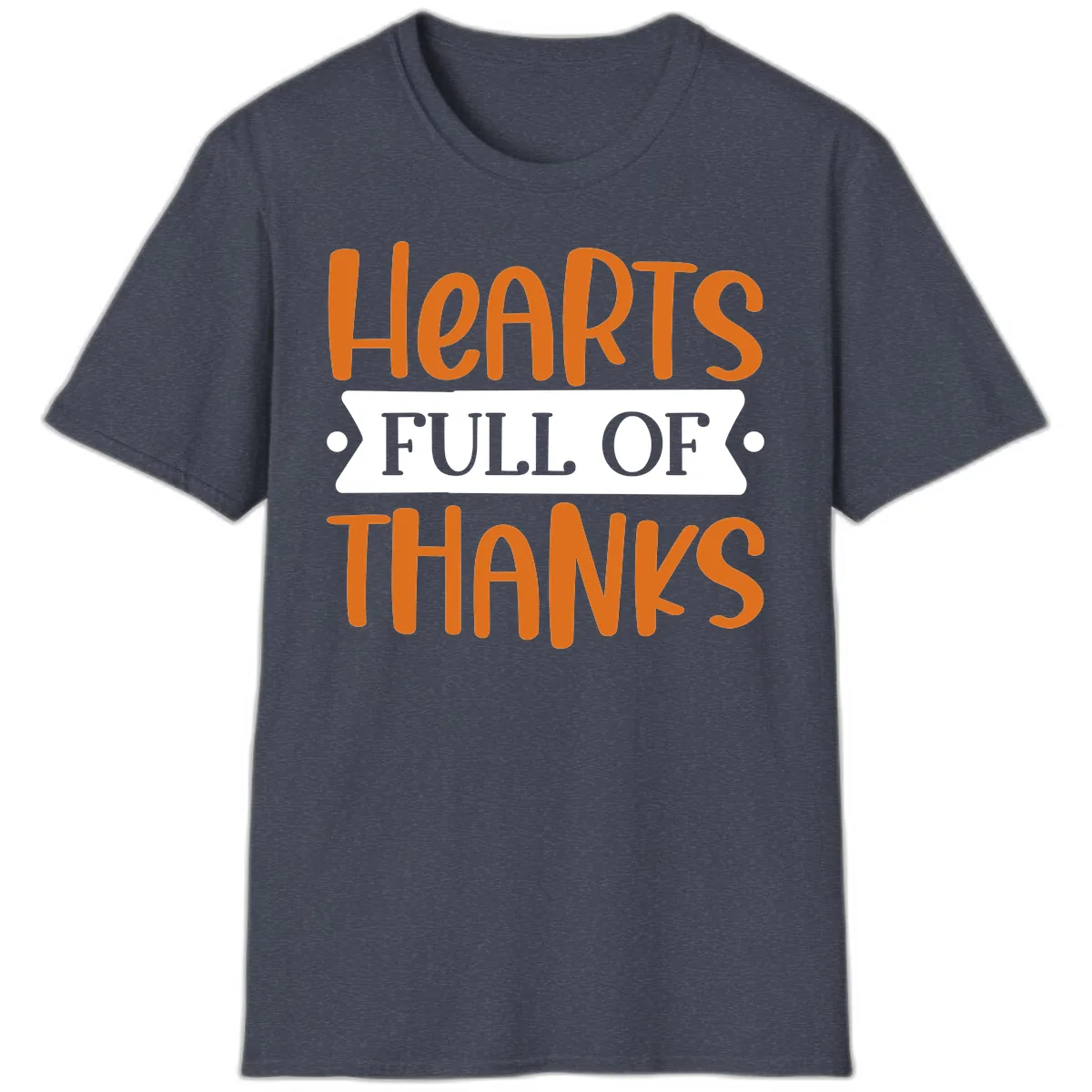 Hearts Full Of Thanks Thanksgiving Design T-Shirt in Heather Navy