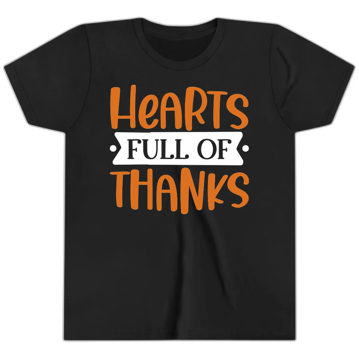 Hearts Full Of Thanks Thanksgiving Design Youth T-Shirt in Black