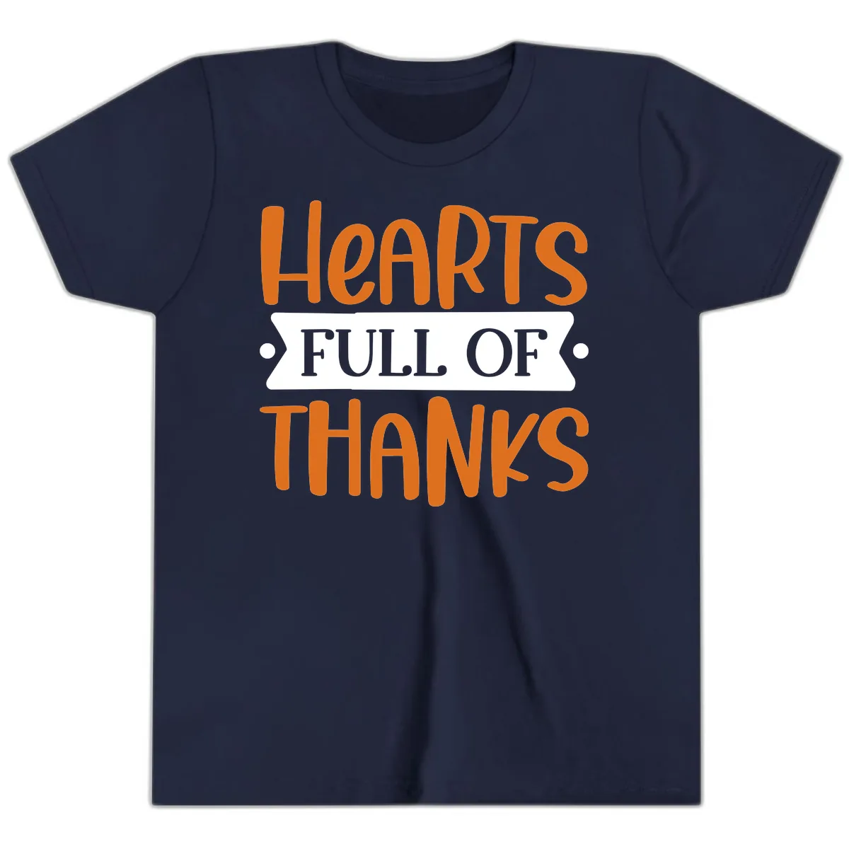 Hearts Full Of Thanks Thanksgiving Design Youth T-Shirt in Navy
