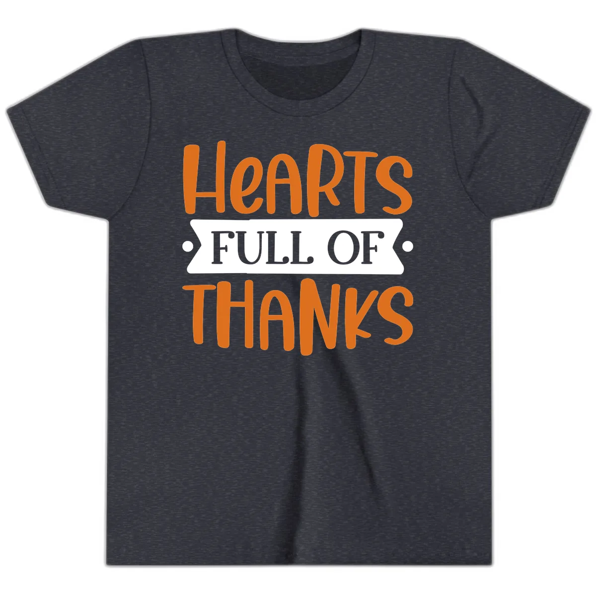 Hearts Full Of Thanks Thanksgiving Design Youth T-Shirt in Heather Navy