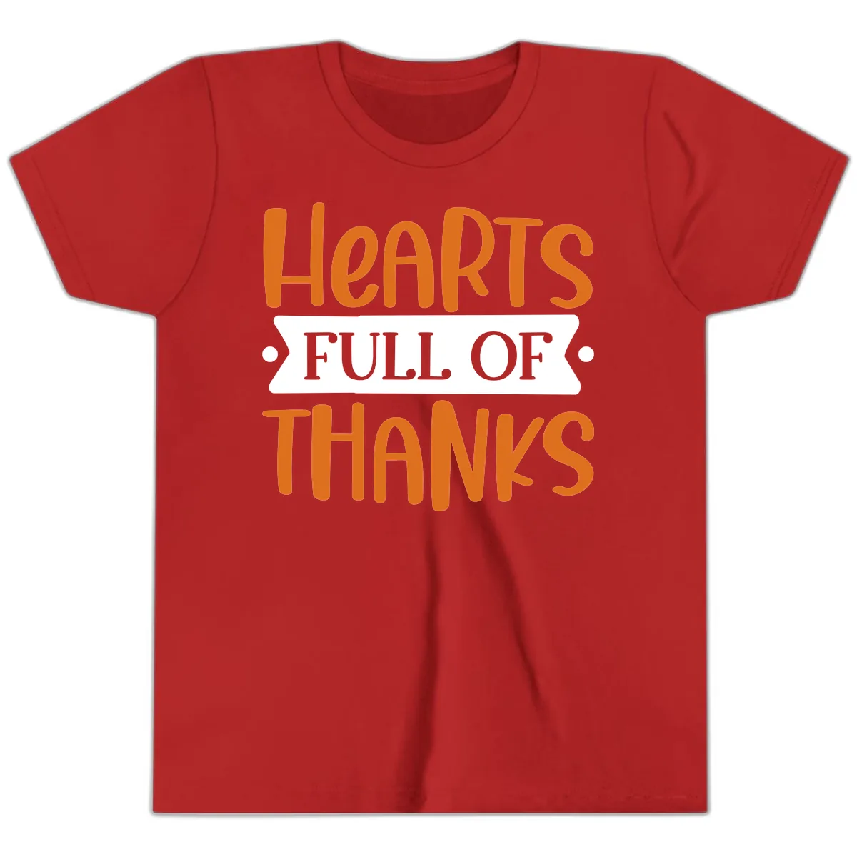 Hearts Full Of Thanks Thanksgiving Design Youth T-Shirt in Red