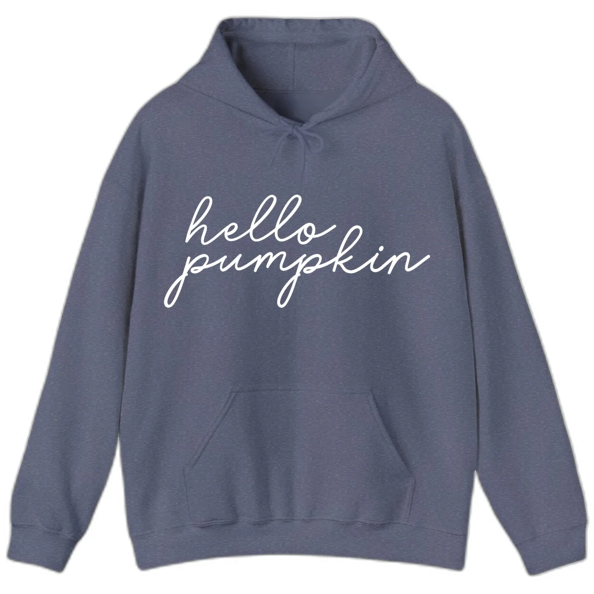 Hello Pumpkin Script Design Hoodie in Heather Navy