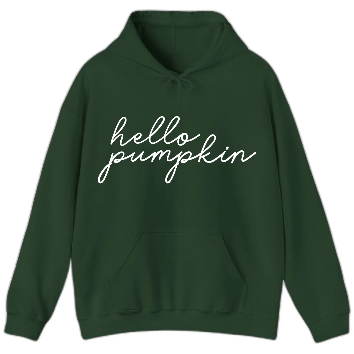 Hello Pumpkin Script Design Hoodie in Forest Green