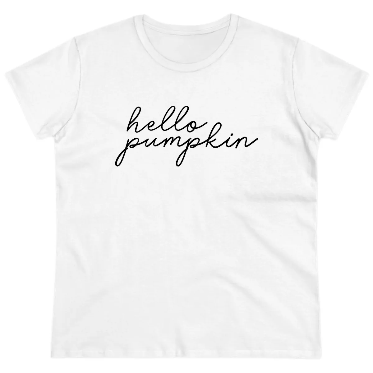 Hello Pumpkin Script Design Ladies Tee in White