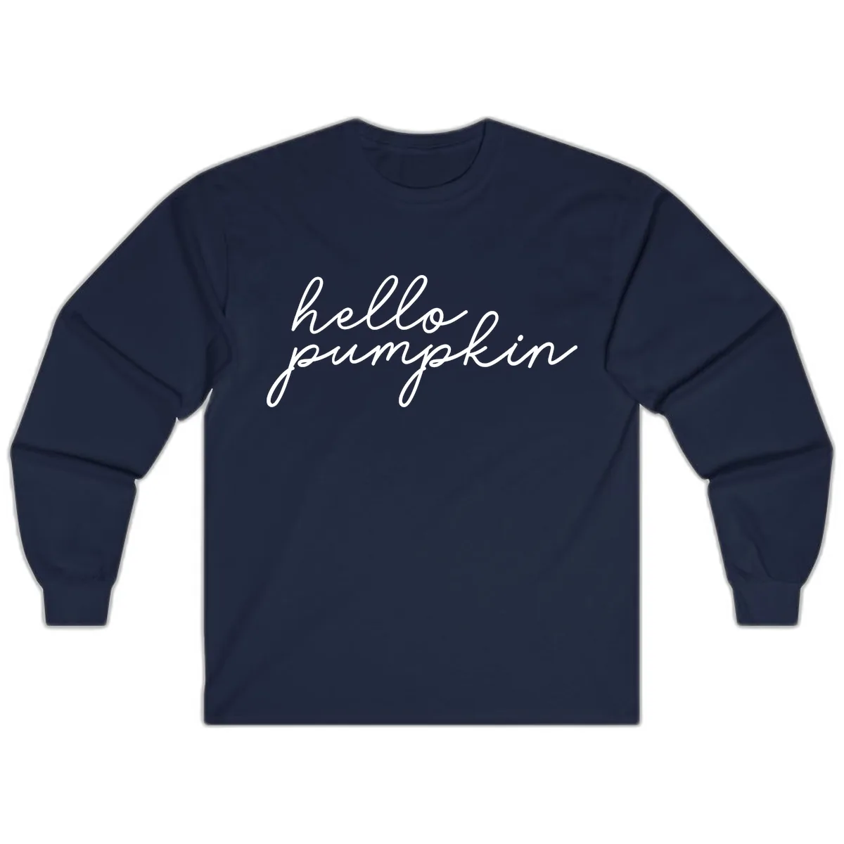 Hello Pumpkin Script Design Long Sleeve in Navy