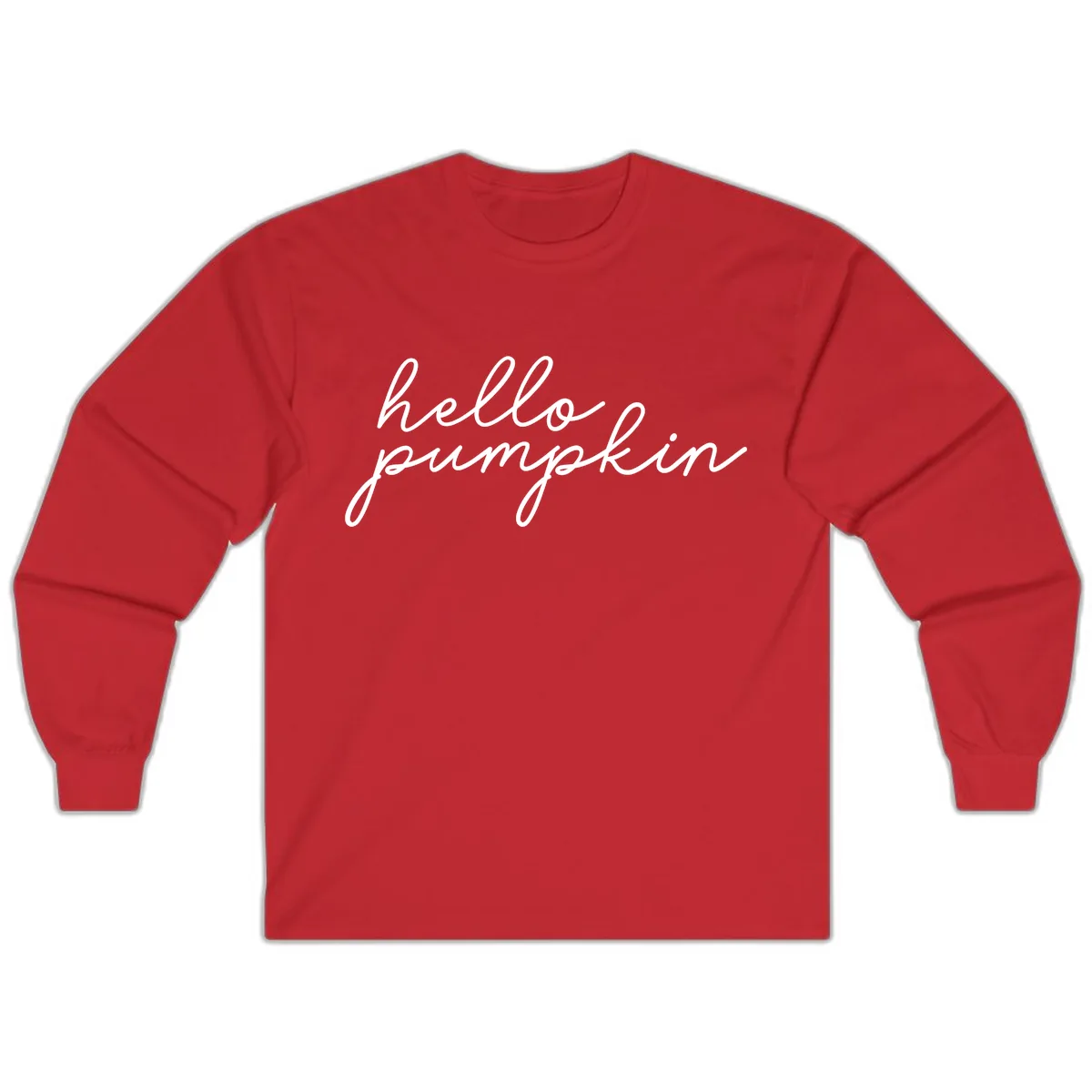 Hello Pumpkin Script Design Long Sleeve in Red