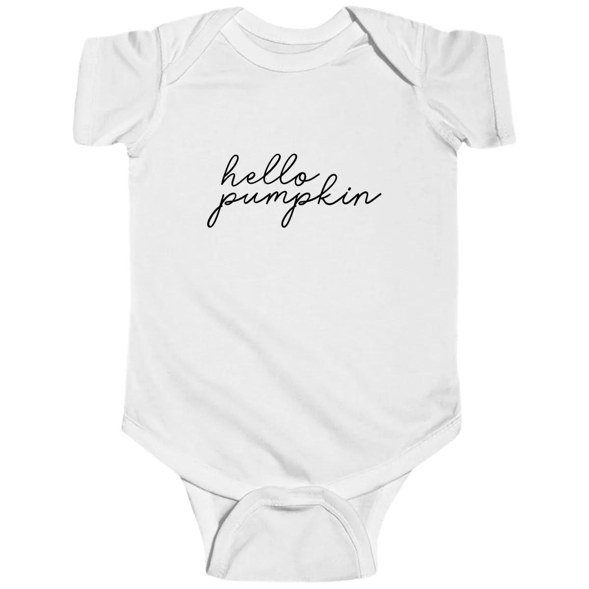 Hello Pumpkin Script Design Baby Onesie in White
