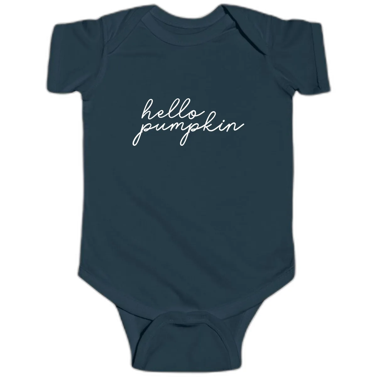 Hello Pumpkin Script Design Baby Onesie in Navy