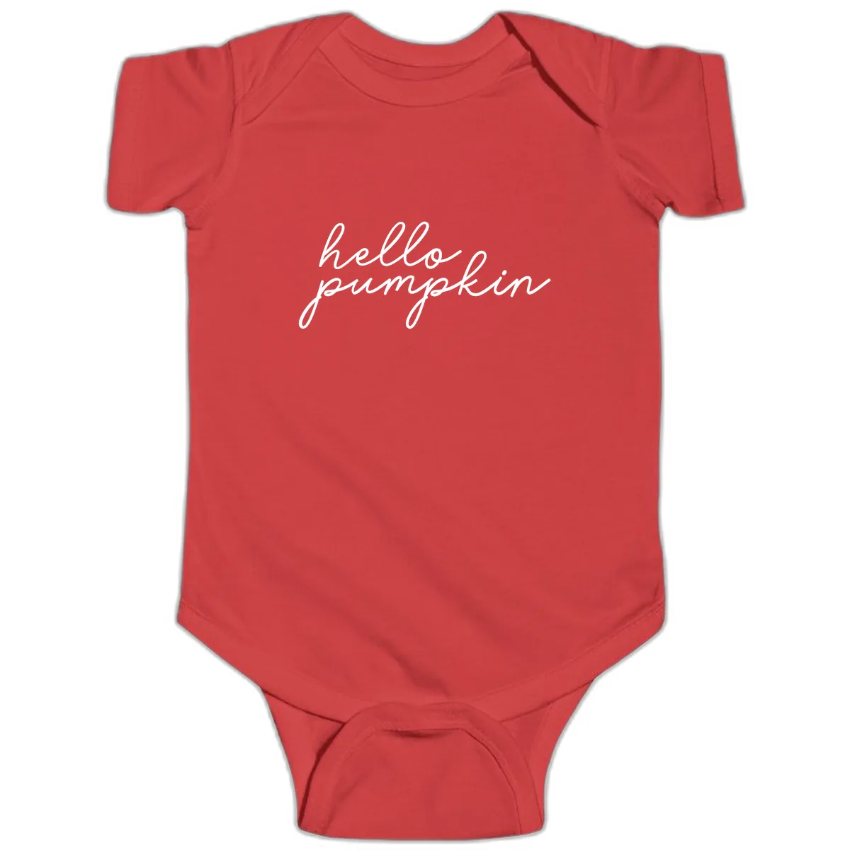 Hello Pumpkin Script Design Baby Onesie in Red