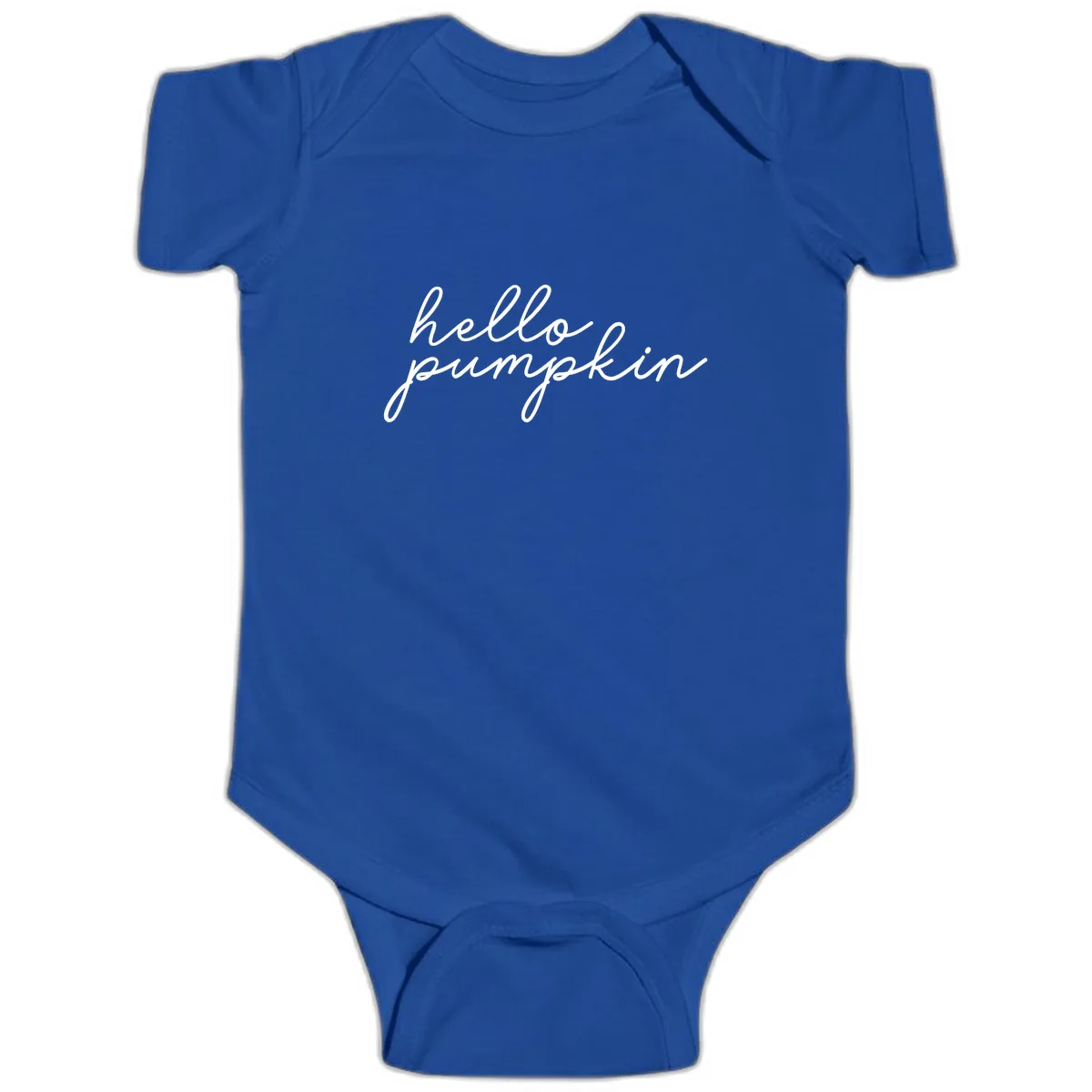 Hello Pumpkin Script Design Baby Onesie in Royal
