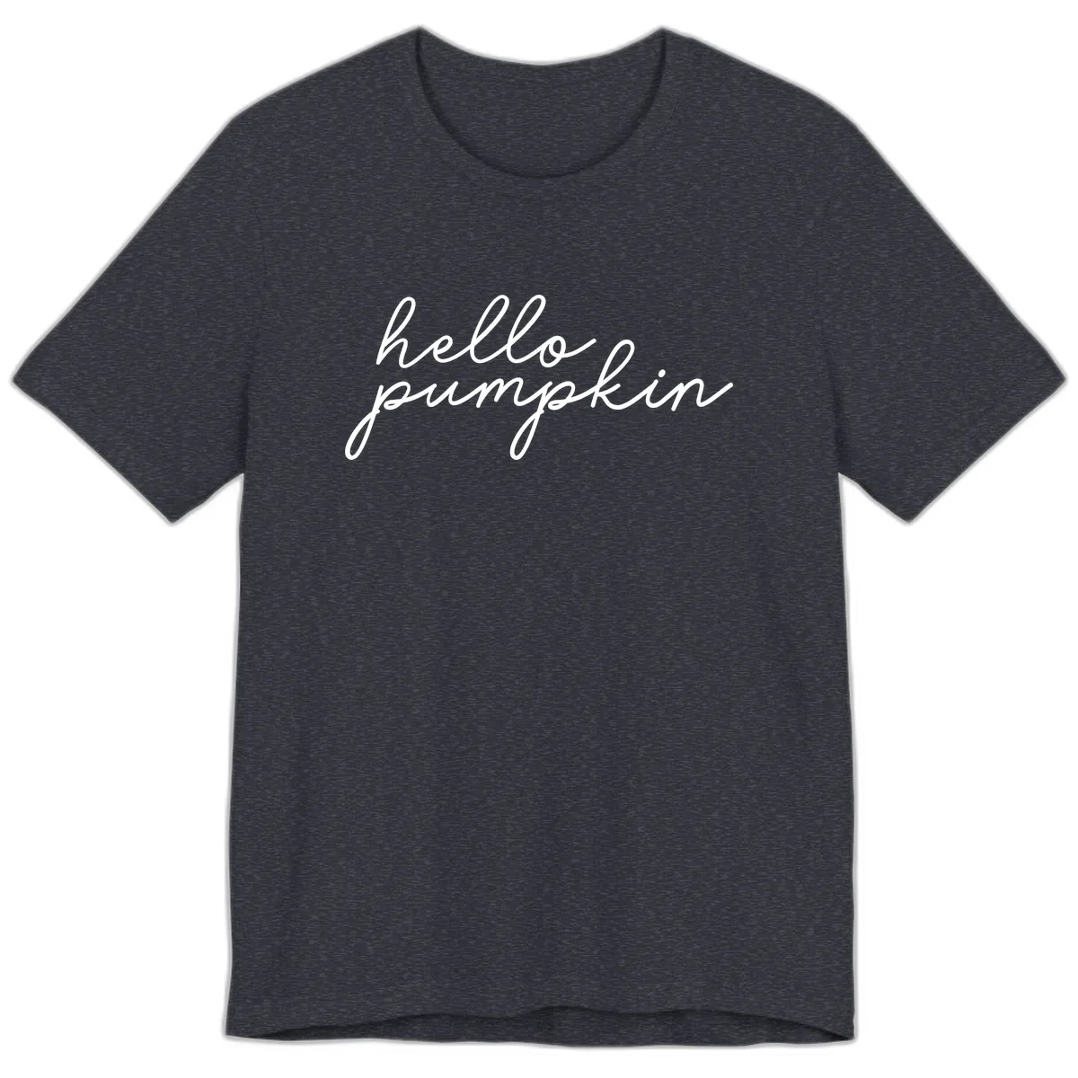 Hello Pumpkin Script Design Premium T-Shirt in Heather Navy