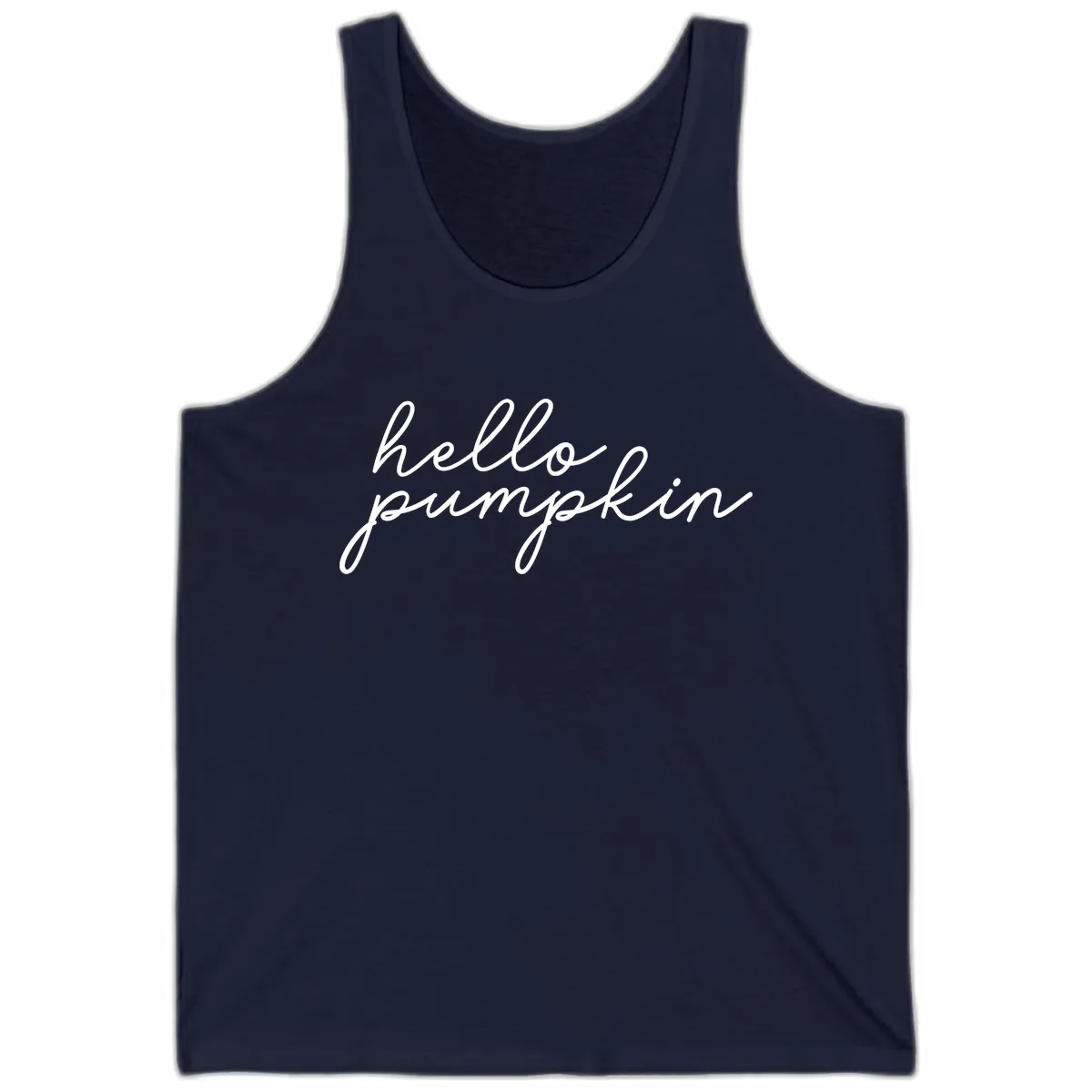 Hello Pumpkin Script Design Tank in Navy
