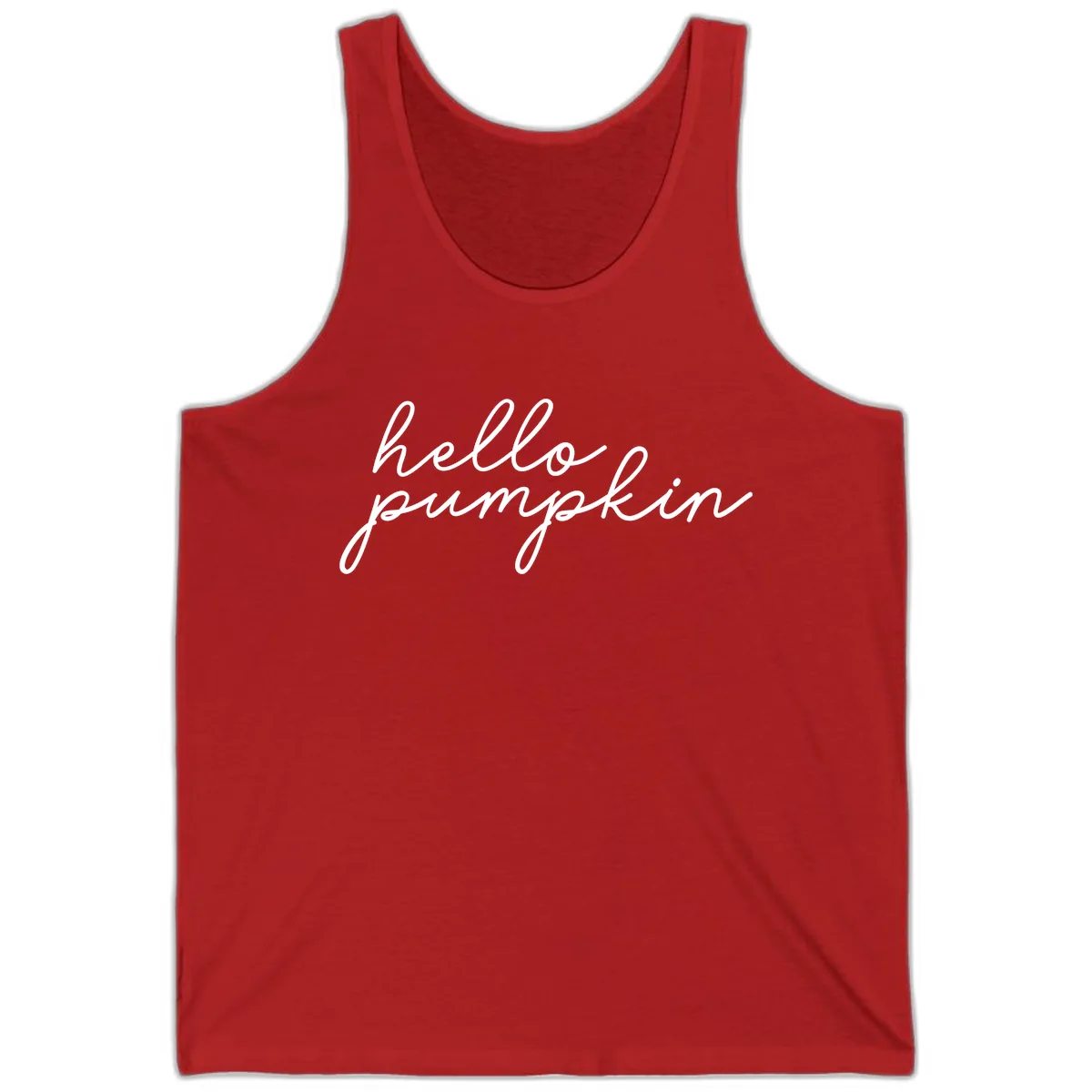 Hello Pumpkin Script Design Tank in Red
