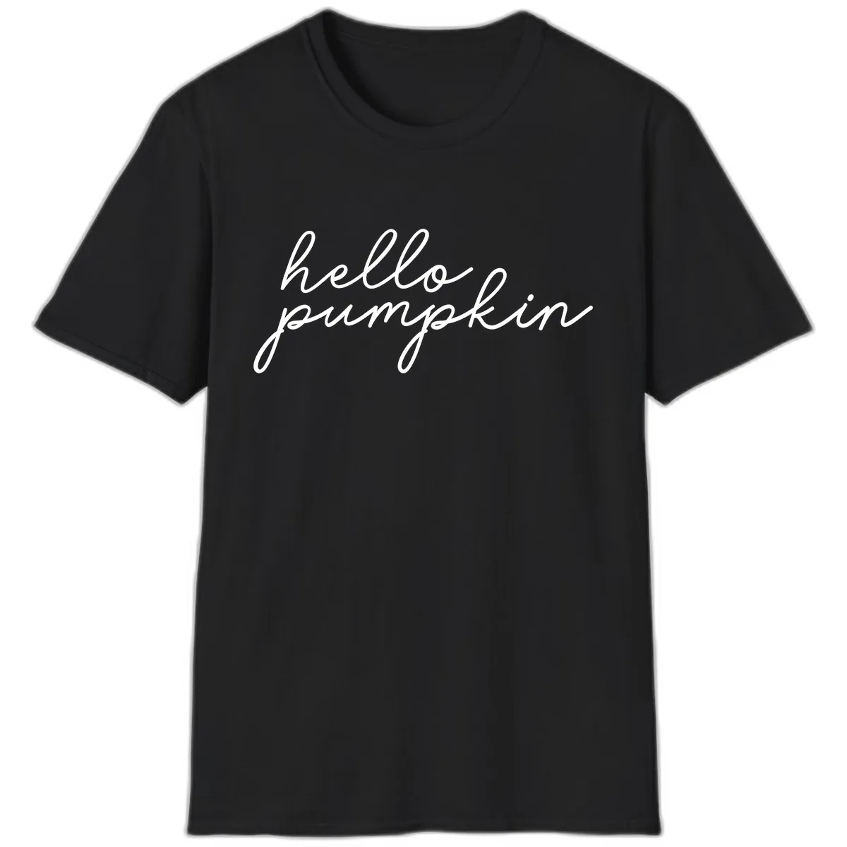 Hello Pumpkin Script Design T-Shirt in Black