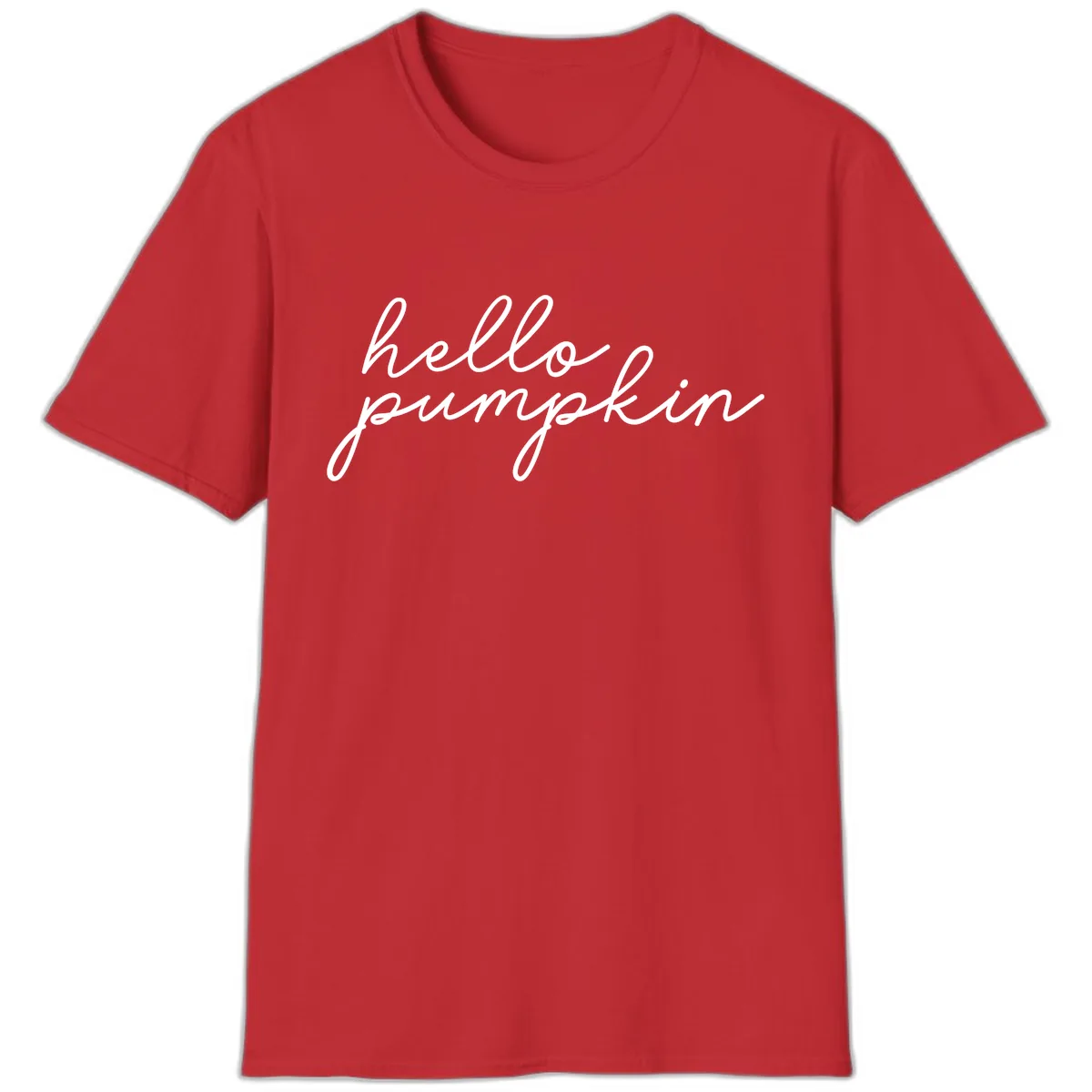 Hello Pumpkin Script Design T-Shirt in Red