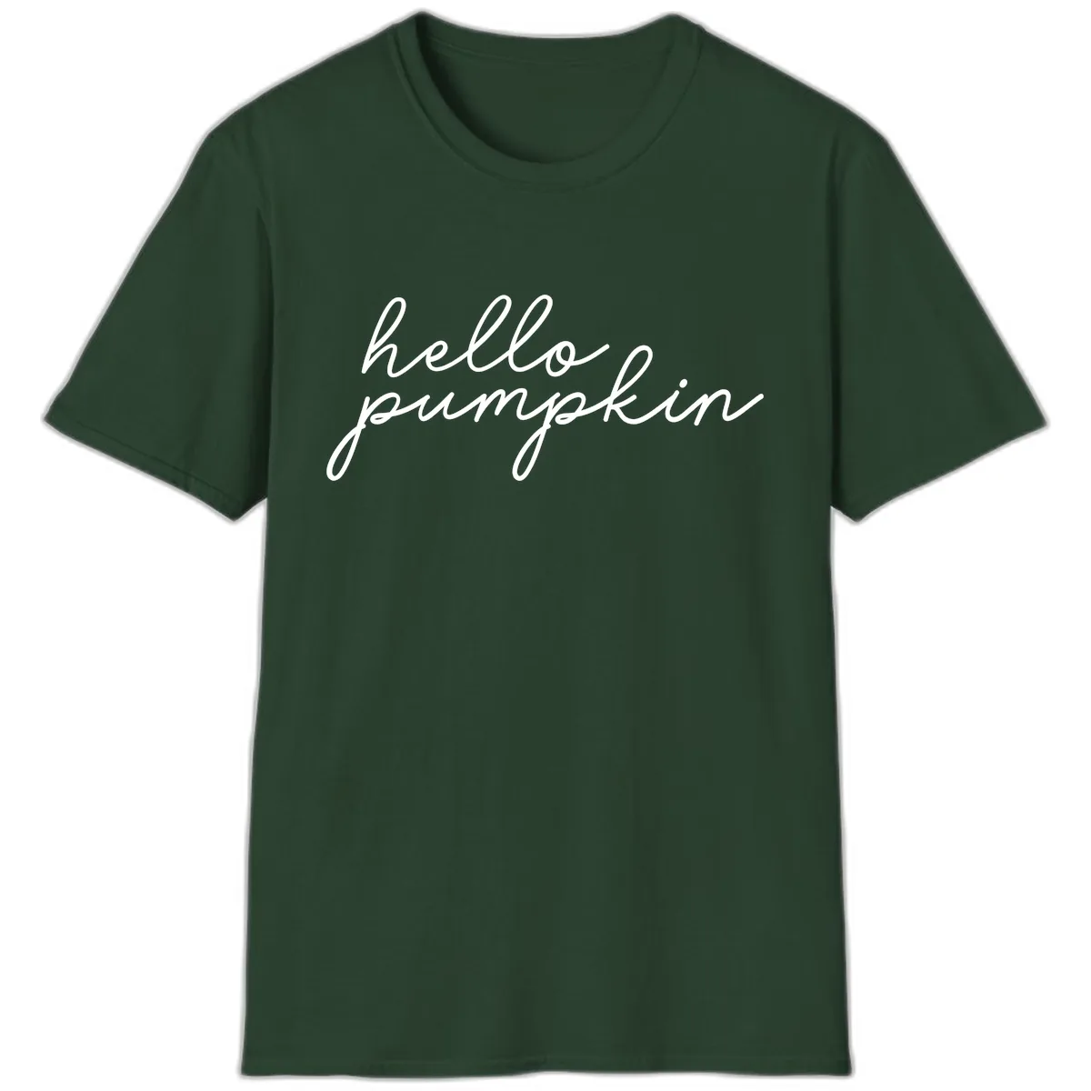 Hello Pumpkin Script Design T-Shirt in Forest Green